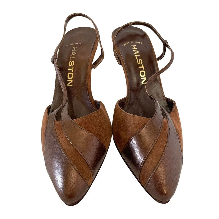 Halston × Vintage NWOT Halston Vintage Brown Suede Leather Slingback Heels Size US 7.5 / IT 37.5 - 3 Thumbnail