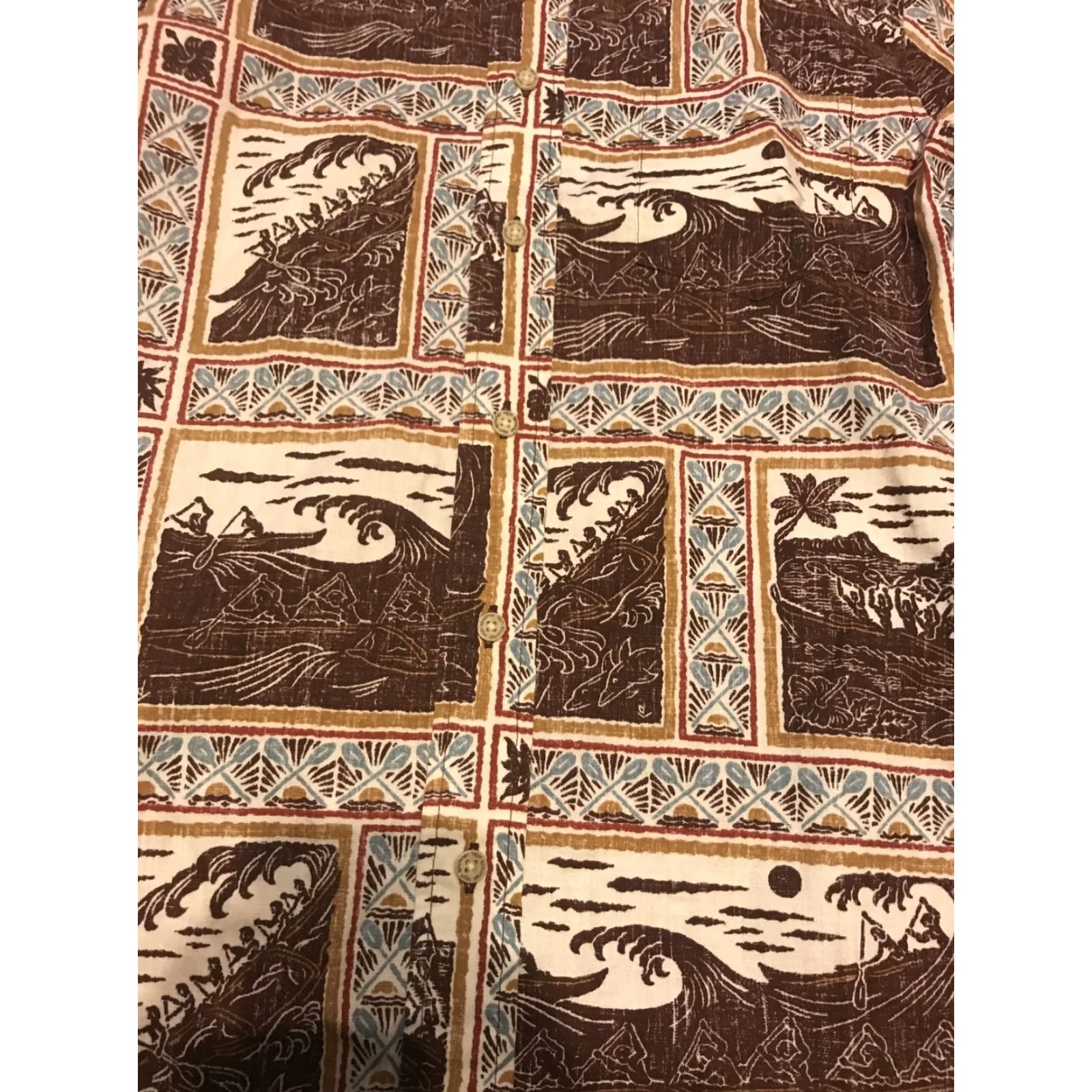 Reyn Spooner REYN SPOONER Button-Up Shirt XS Brown Island Graphic All Over Print Short Sleeve Button-Down Collared Chest Pocket Signature Front Buttons Mens Size US XS / EU 42 / 0 - 2 Thumbnail