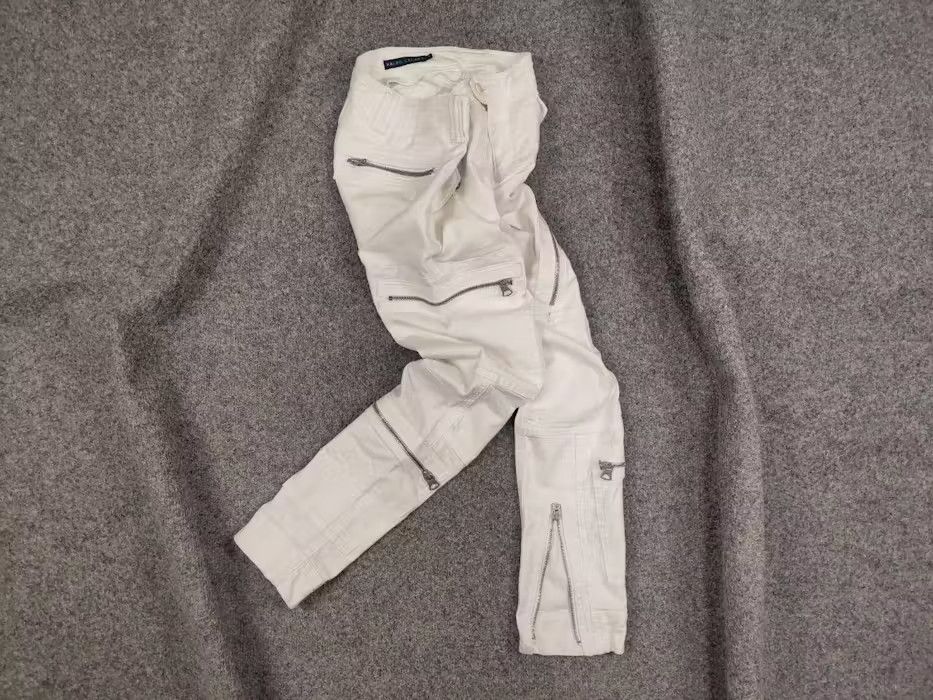 image of Polo Ralph Laurent Denim Zip Multipocket Cargo Pants in White, Women's (Size 27)