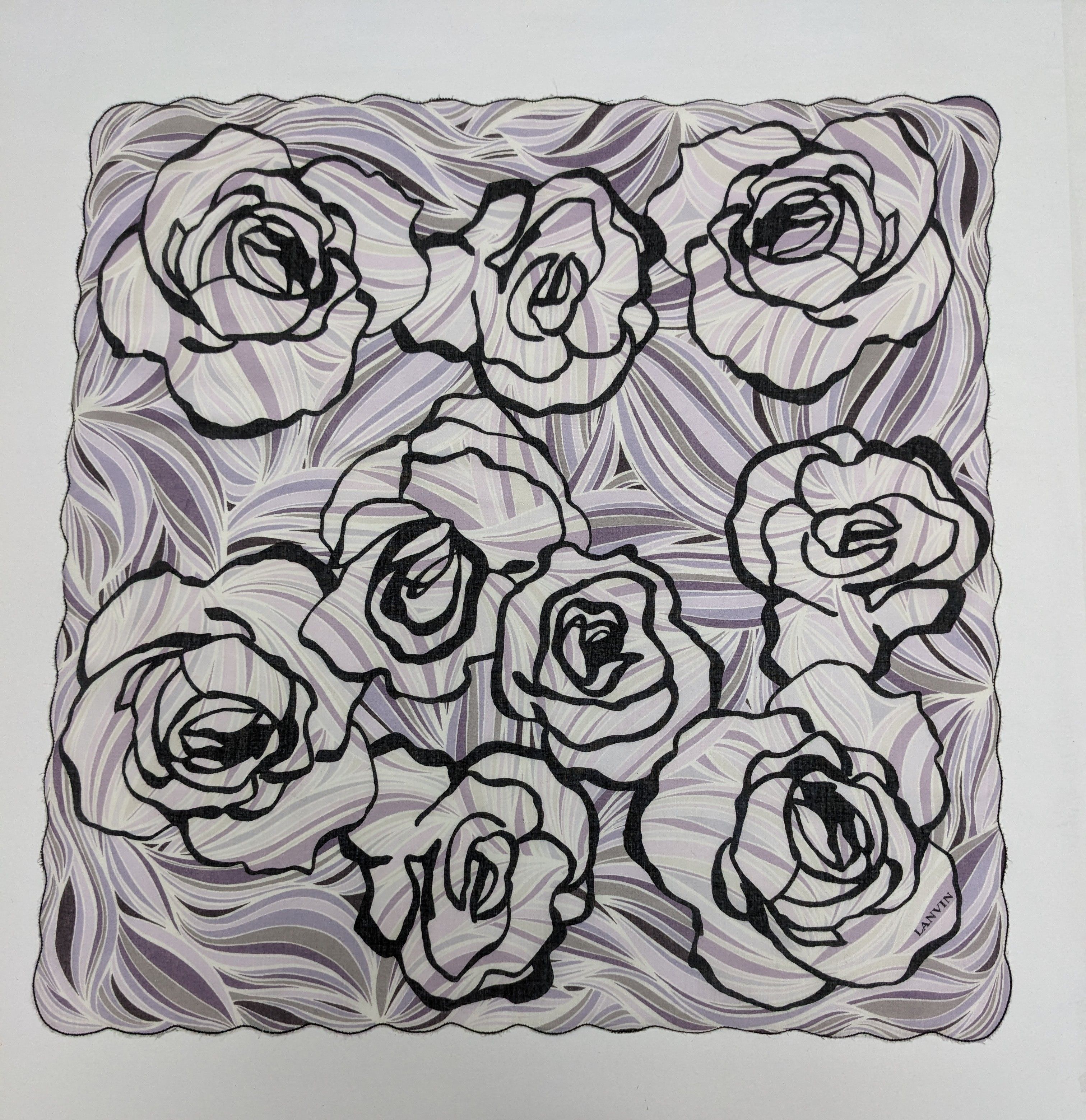 Lanvin Vintage Lanvin Purple Floral Rose Scalloped Handkerchief Size ONE SIZE - 3 Thumbnail