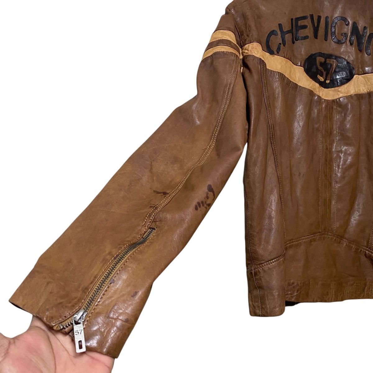 Chevignon Vintage Chevignon Leather Jacket Cafe Racer Brown Patina Size US L / EU 52-54 / 3 - 14 Thumbnail