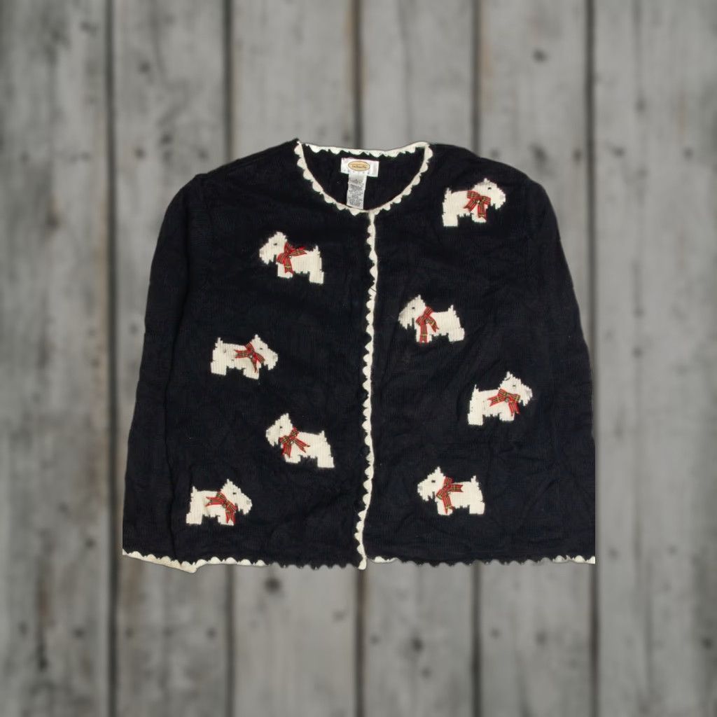 Talbots VINTAGE Talbots Black Ugly Christmas Cardigan 60872 Large Cardigan Mens Womens XL 42” Chest Burnt Size L / US 10 / IT 46 - 1 Thumbnail