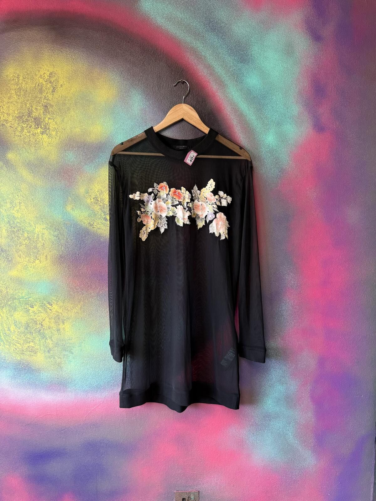 Other All saints Kelly sheer mesh floral applied dress -black Size ONE SIZE - 1 Thumbnail