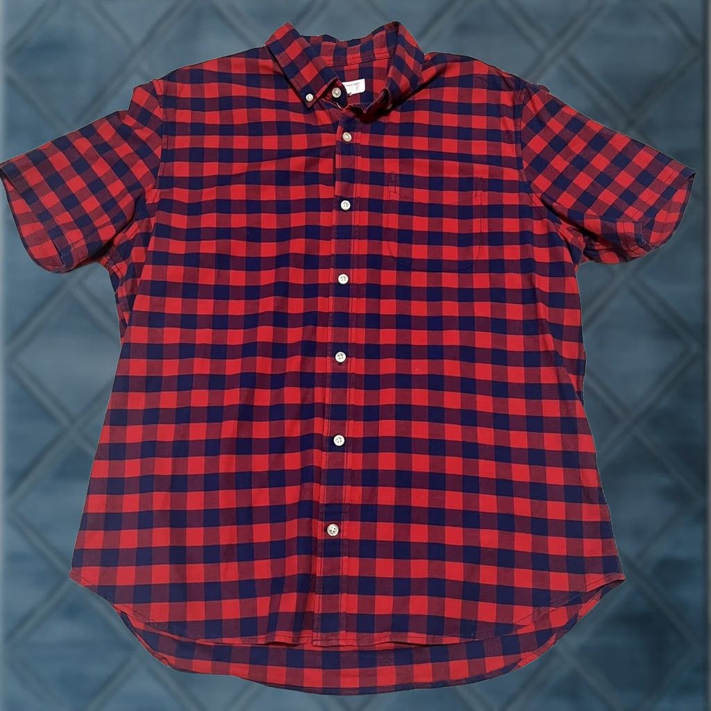Gap GAP Shirt Mens Button Up Plaid Red Blue Check Large Casual Cotton Knit Slim Fit Short Sleeve Button-Front Size US L / EU 52-54 / 3 - 1 Thumbnail