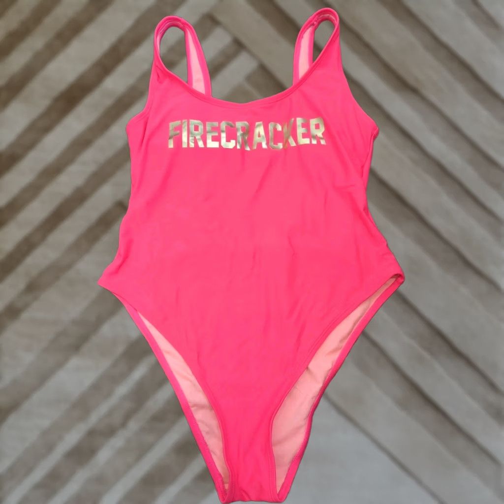 Vintage Xhilaration One-Piece Bathing Suit Women L Red Neon Coral Firecracker Size L / US 10 / IT 46 - 1 Thumbnail