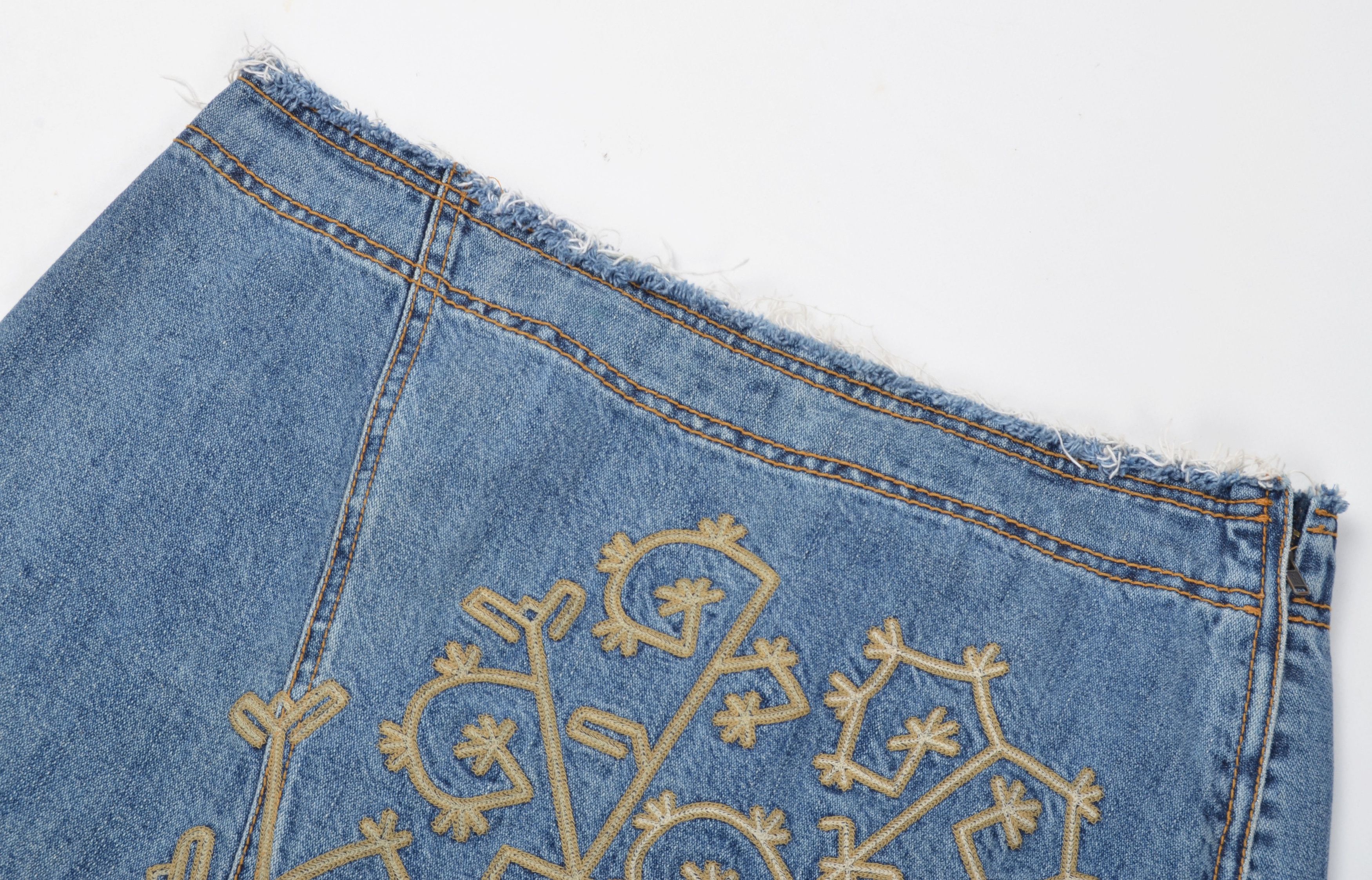 DKNY Vintage DKNY Jeans Y2K Embroidered Denim Cut Off Skirt Size 31" - 4 Thumbnail