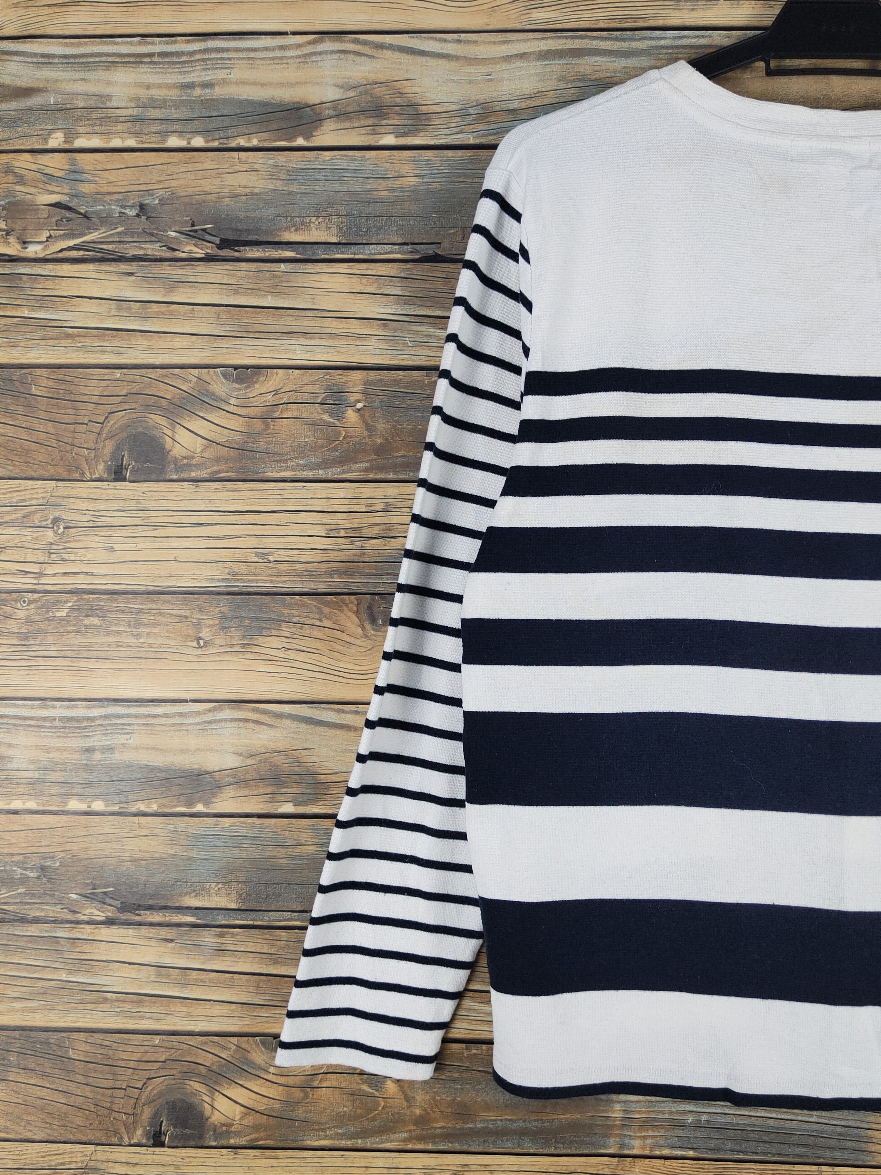 Japanese Brand The Shop TK White Navy stripe Long Sleeve T-shirts #W1336 Size US M / EU 48-50 / 2 - 8 Thumbnail