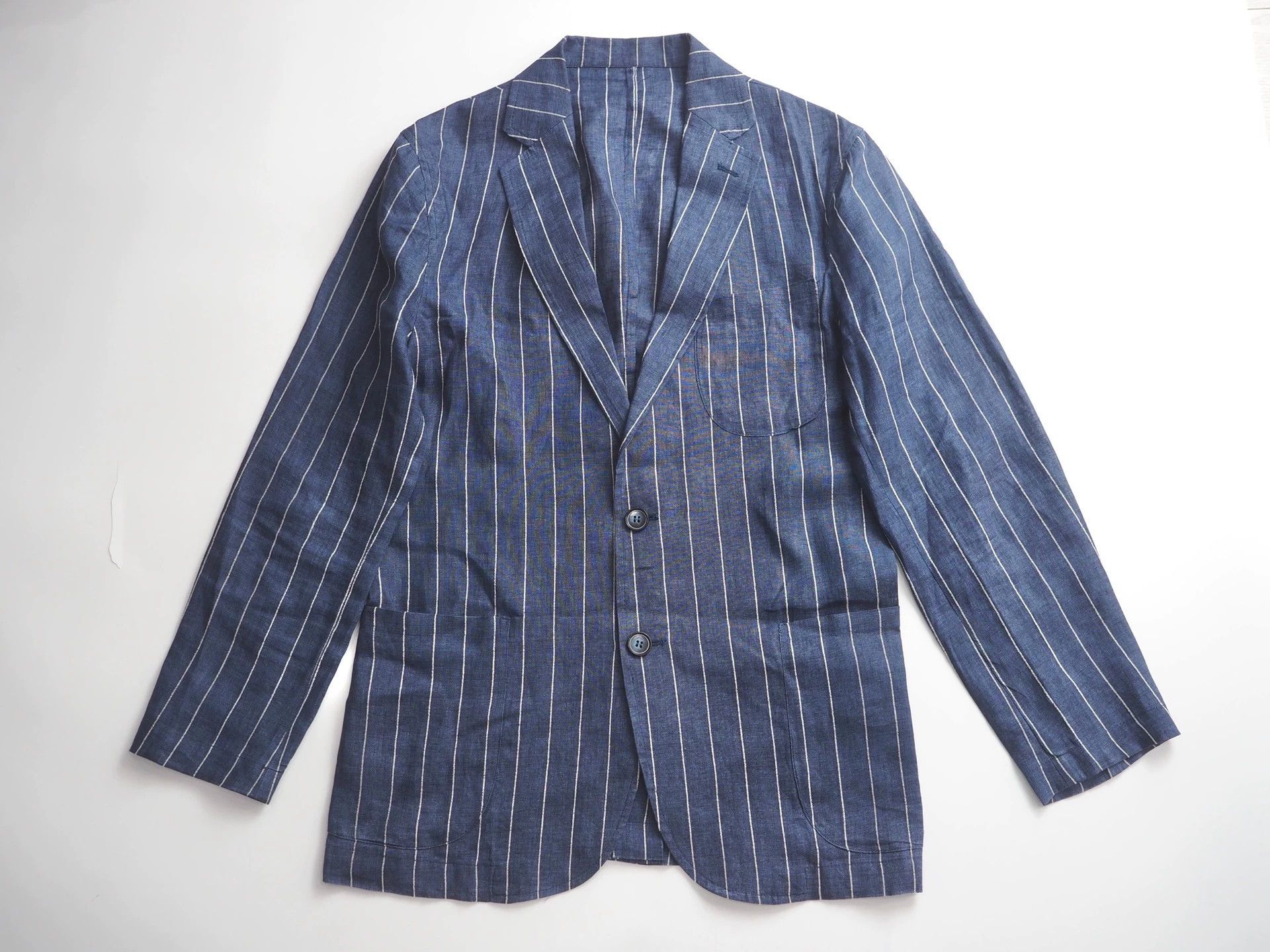 Other GIANNRTTO Dark Blue Vertical Striped Linen Suit Size 36R - 2 Thumbnail