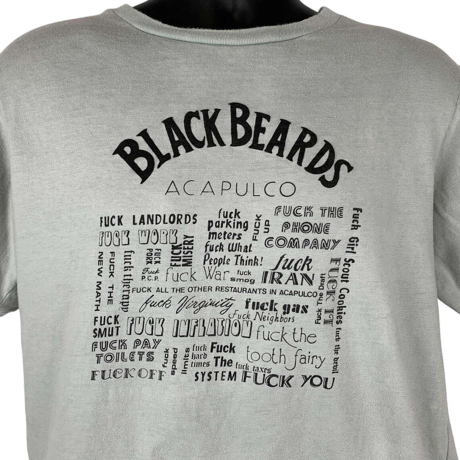 image of Blackbeards Acapulco Fu-K Everything Vintage 70's 80's T Shirt in Grey, Men's (Size Large)