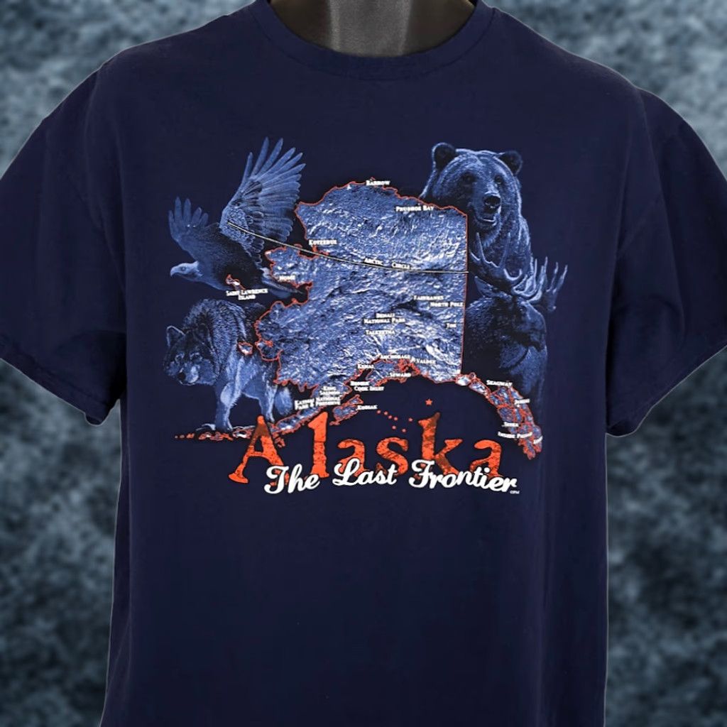 Delta VINTAGE Delta Alaska T Shirt Mens Large Blue Travel Moose Nature Tee Bald Eagle Grizzly Bear Wolf Moose Souvenir Mens Size US L / EU 52-54 / 3 - 1 Thumbnail