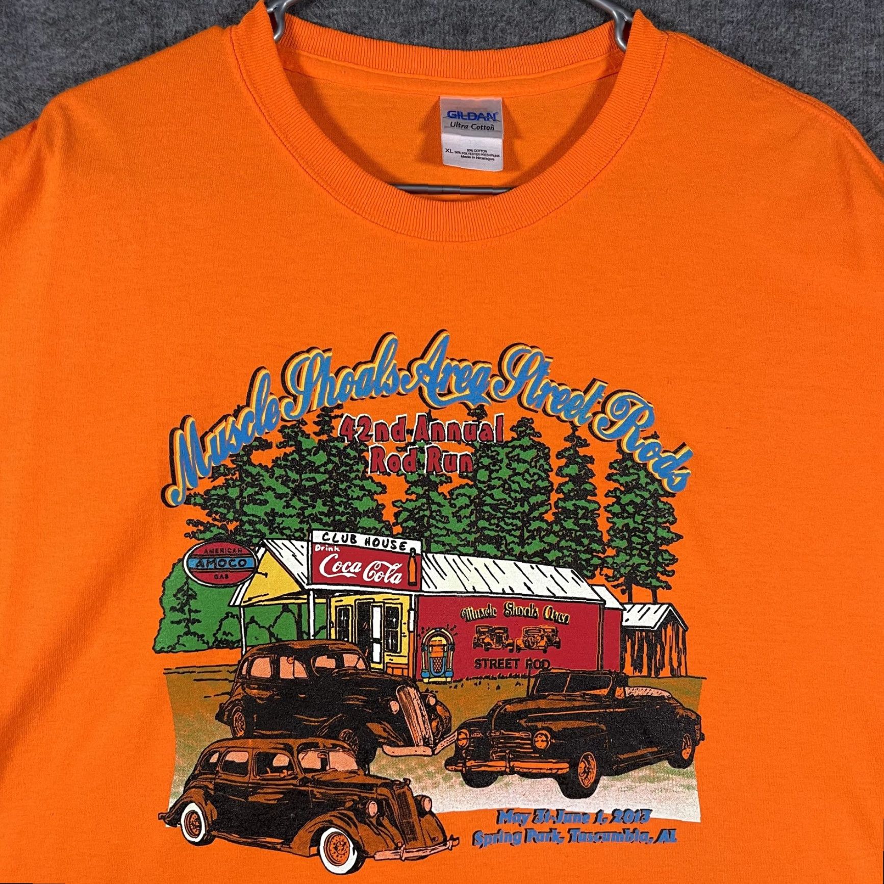 Gildan Gildan Shirt Mens XL Orange Muscle Shoals Street Rods Coca-Cola Show 2013 Tee Size US XL / EU 56 / 4 - 2 Thumbnail