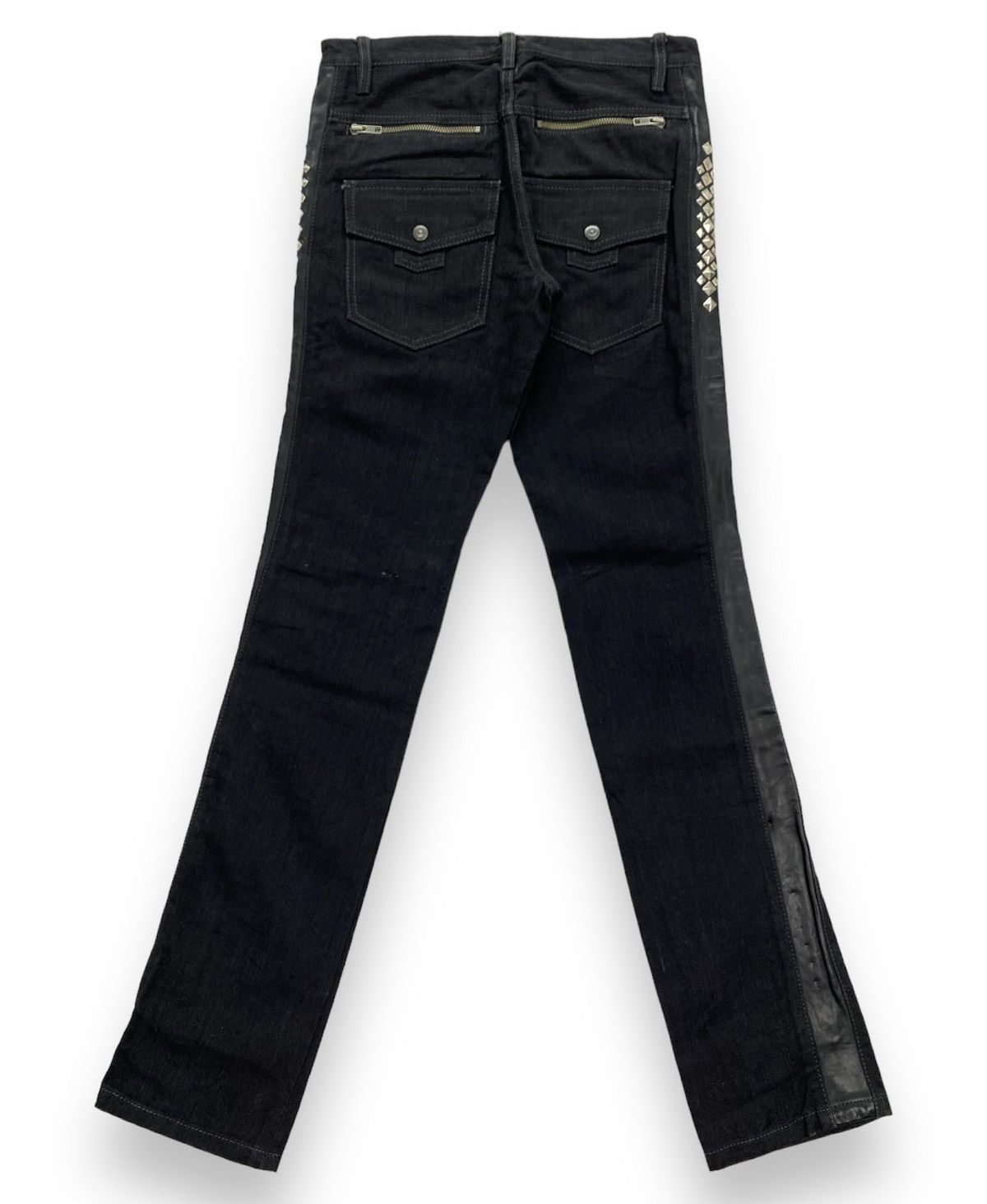 Japanese Brand Mononofu Teru Nakano Leather Side Studded Denim Size US 30 / EU 46 - 2 Thumbnail