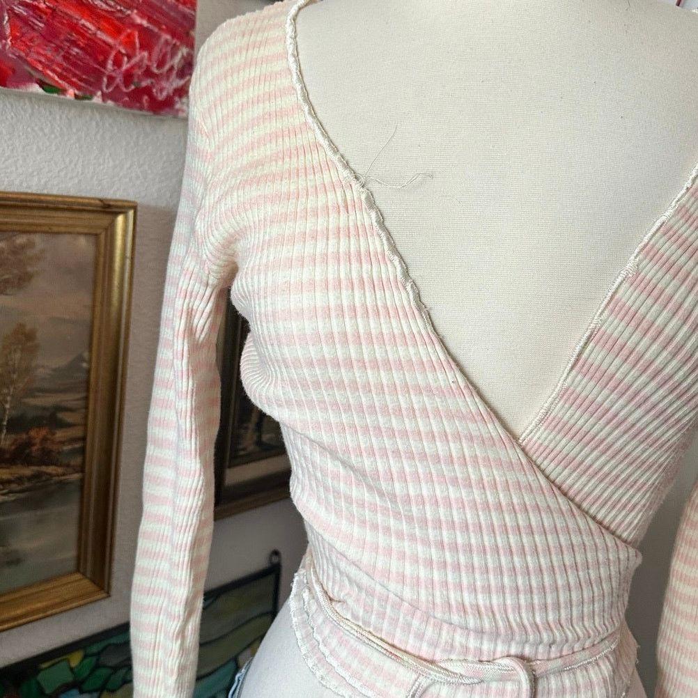 Gap gap pink and yellow striped long sleeve wrap shirt Size L / US 10 / IT 46 - 2 Thumbnail
