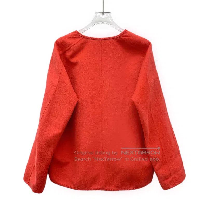 Hermes Hermes Red Cashmere V-Neck Long Sleeve Tweed Jacket Size XXS / US 00 / IT 34 - 2 Thumbnail