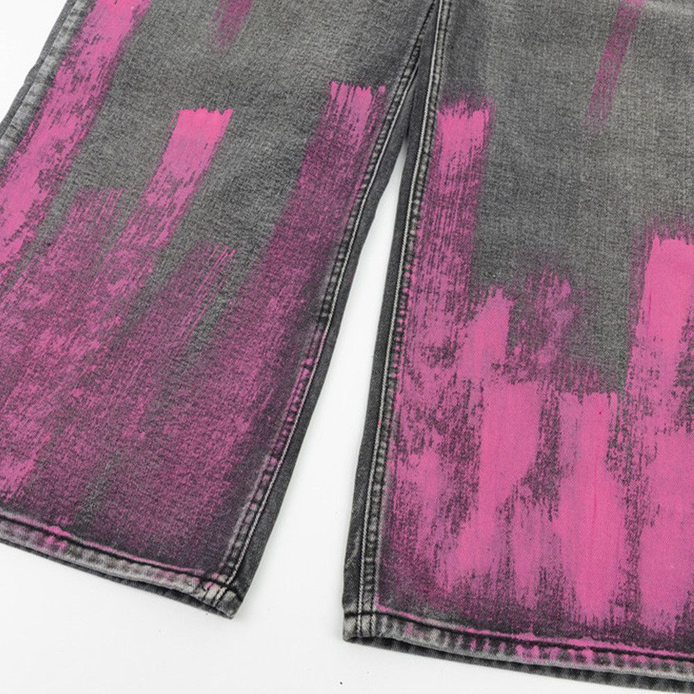 Vintage Men's trendy washed distressed splatter paint wide-leg jeans Size US 32 / EU 48 - 5 Thumbnail