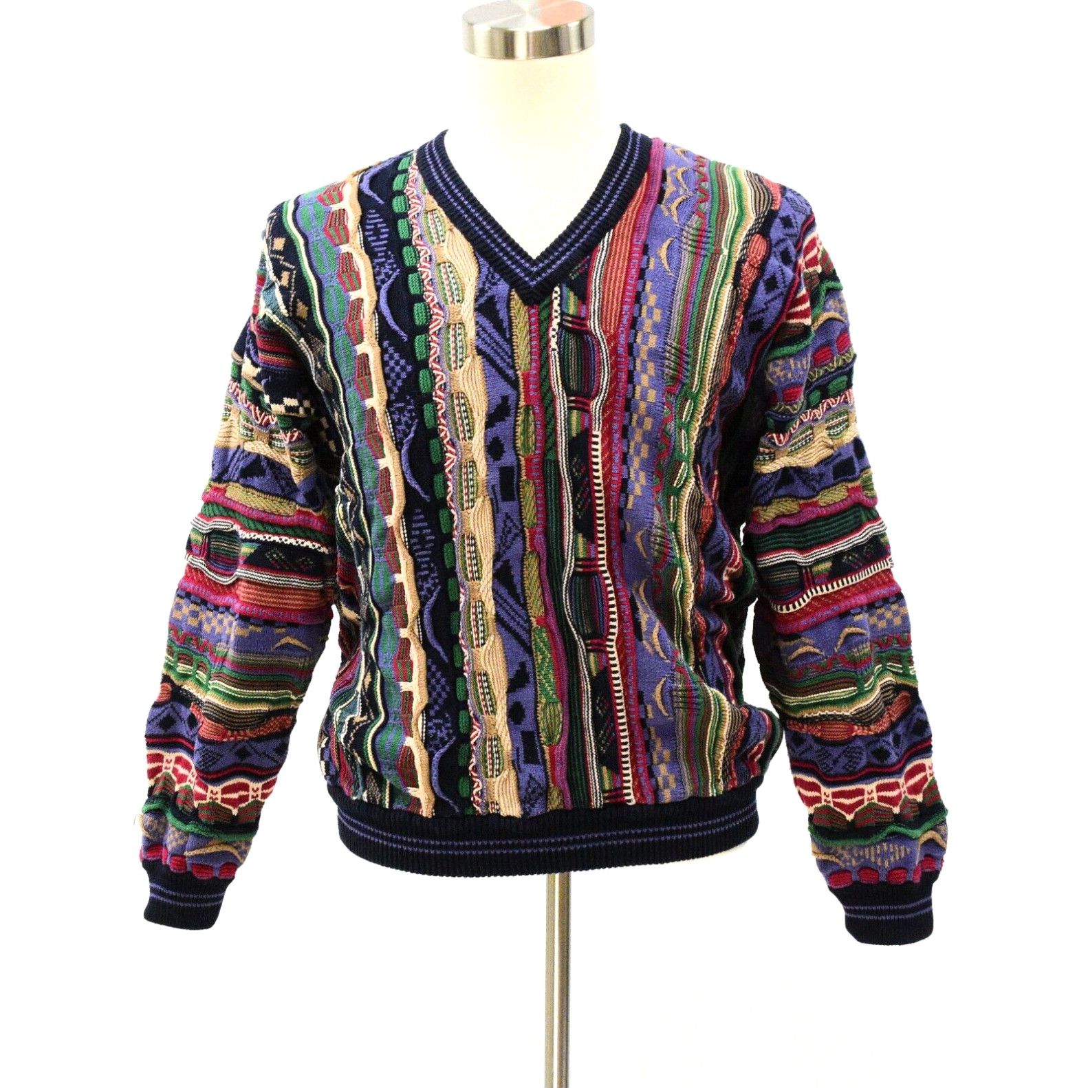 image of 90's Vintage Cotton Traders Coogi Style Sweater V Neck Bold Mens XL Sweaters in White