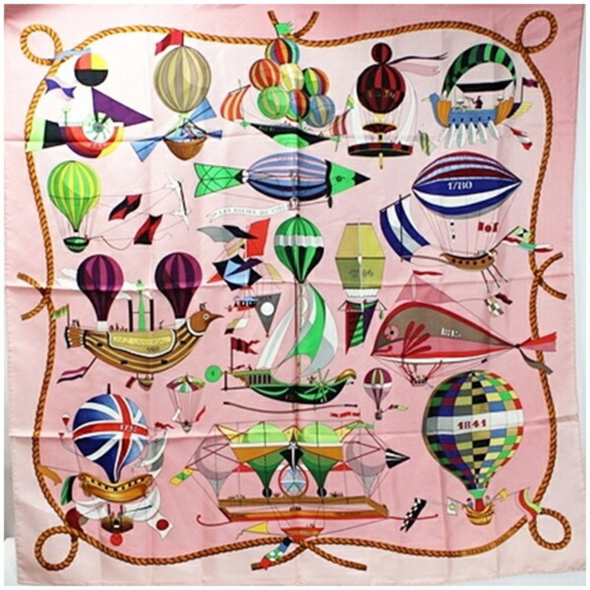 image of Hermes Silk Scarf Muffler Les Folies Du Ciel [Madness In The Sky] Pink Women's