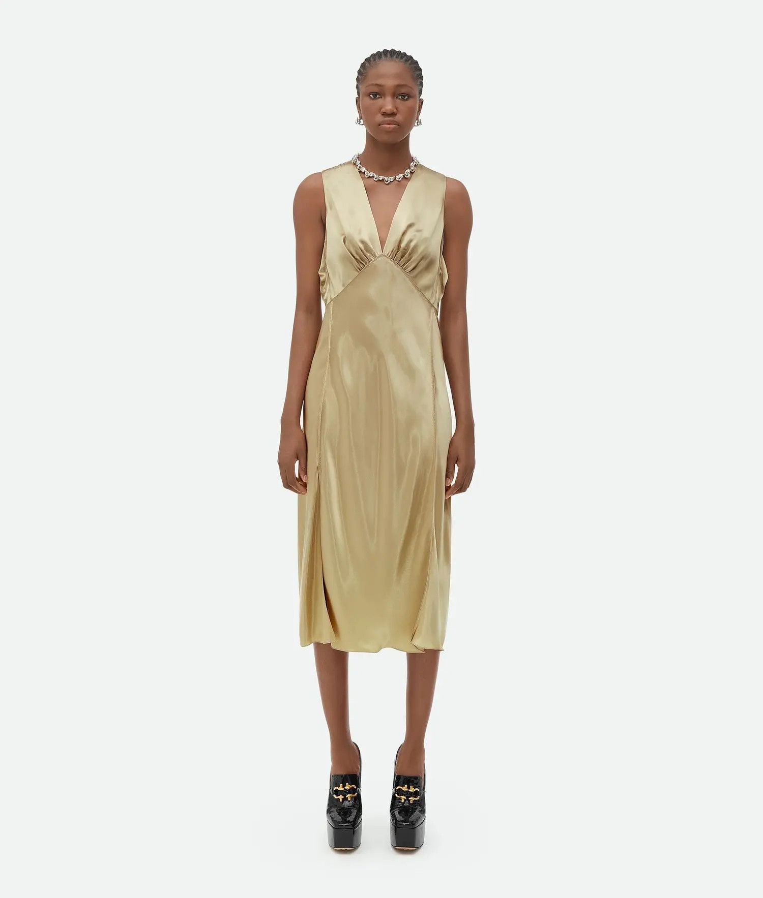 Bottega Veneta o1n1vont0325 Fluid Shine Washed Viscose Satin Dress Sesame Size XS / US 0-2 / IT 36-38 - 1 Thumbnail