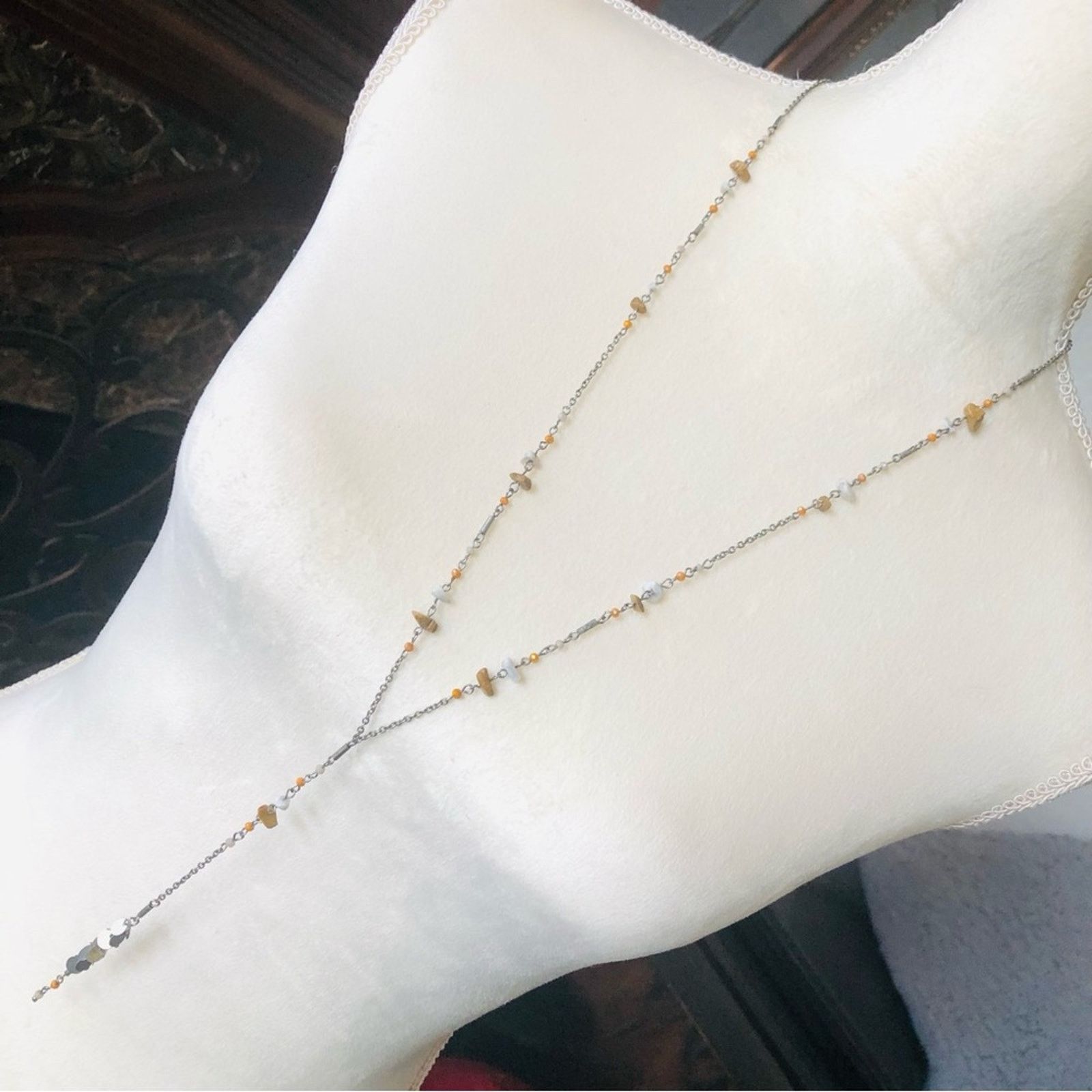 Jewelry Natural stone chip silver chain y necklace Size ONE SIZE - 1 Thumbnail