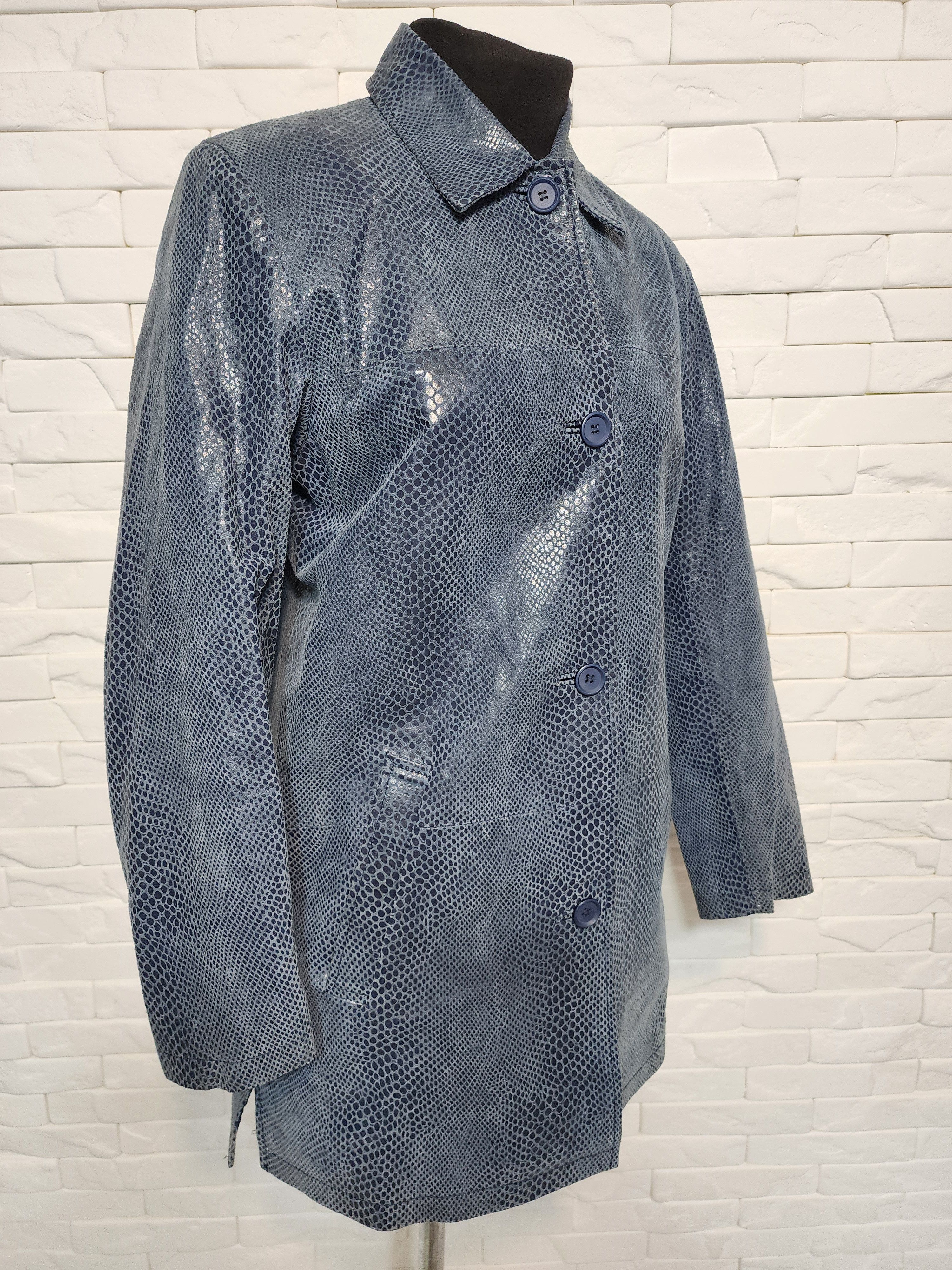 Genuine Leather Women's leather jacket in blue color. Size L / US 10 / IT 46 - 3 Thumbnail