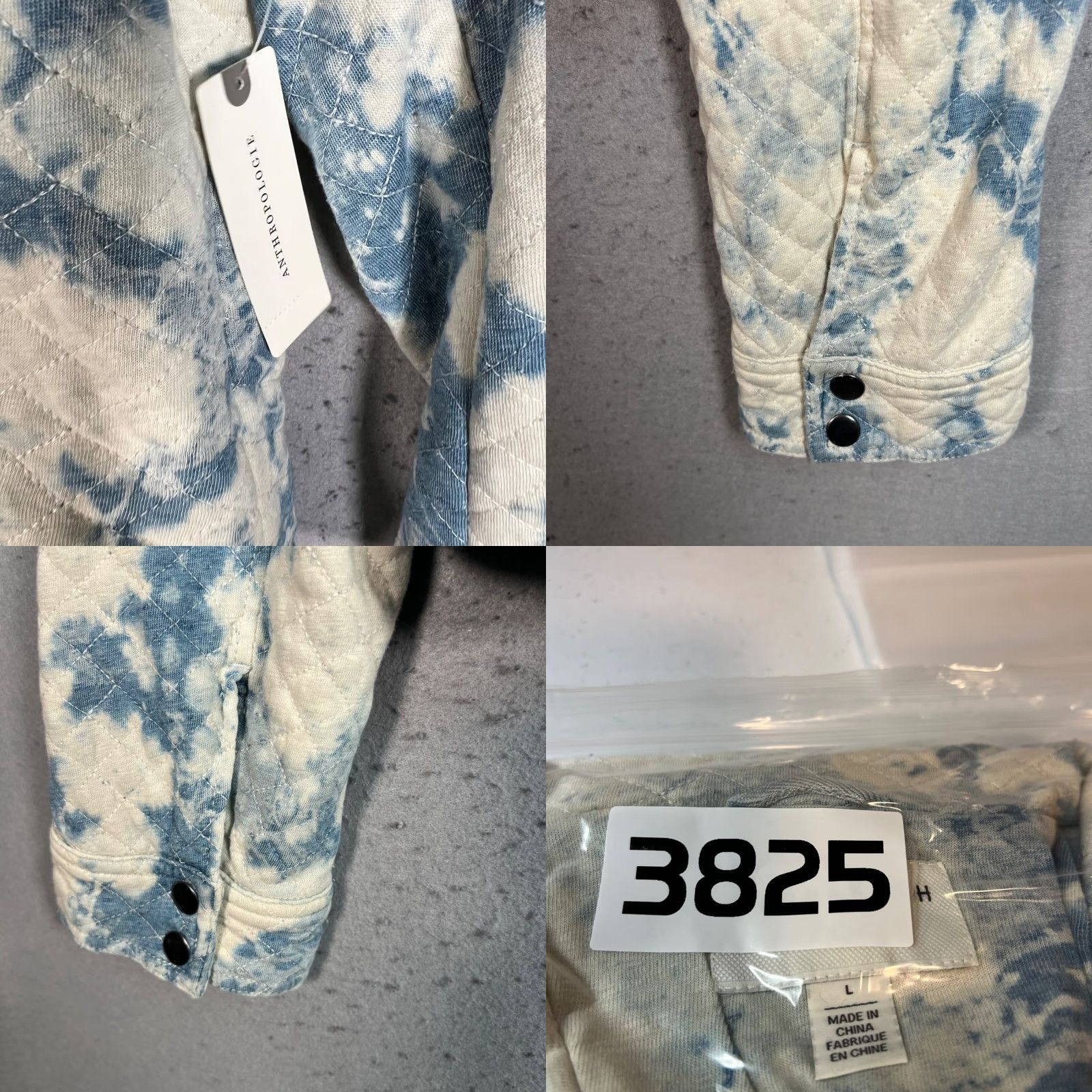 Vintage Marrakech Womens L Tie-Dye Quilted Moto Jacket Blue White Cotton-Linen Blend Shirt Size L / US 10 / IT 46 - 8 Thumbnail