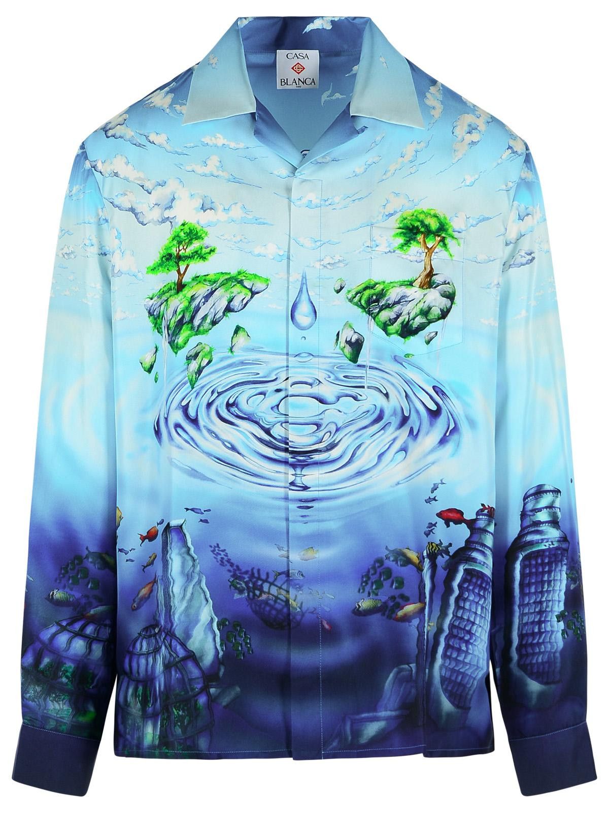 Casablanca CASABLANCA 'Lost Atlantis' Blue Silk Shirt Size US M / EU 48-50 / 2 - 1 Thumbnail