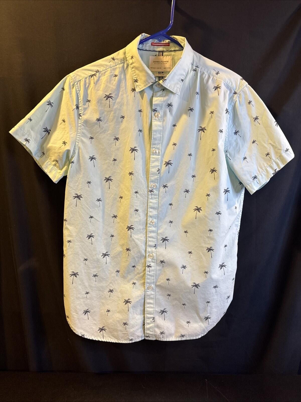 Denim & Flower Denim & Flower Men's Med Slim SS Button Down Palm Tree (637) Size US M / EU 48-50 / 2 - 2 Thumbnail