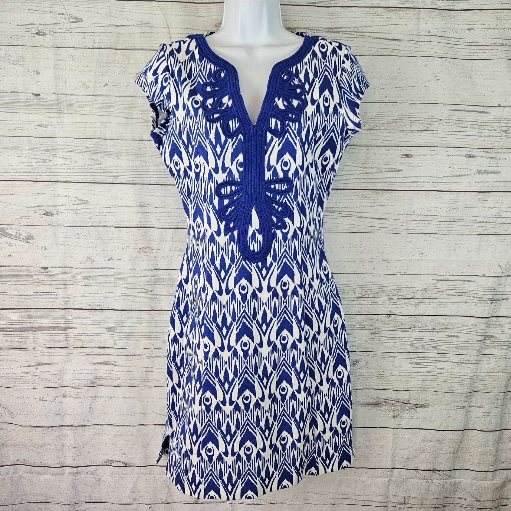 Vintage VINTAGE Hatley Dress Hatley Womens Dress Small Blue White Short Sleeve Exposed Zipper Cotton Blend Knee Length Womens Size 28" / US 6 / IT 42 - 2 Thumbnail