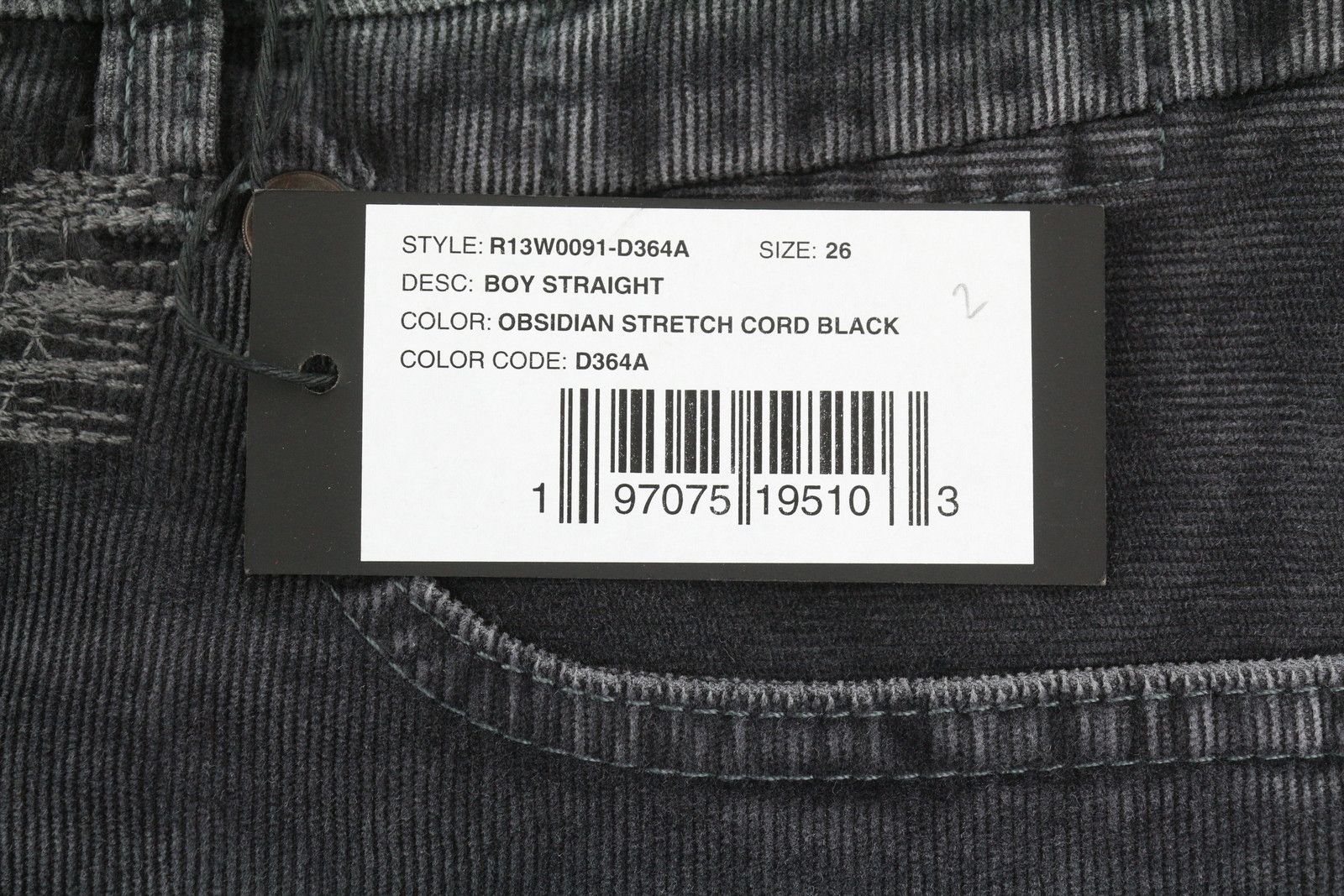 R13 BOY STRAIGHT 26 Obsidian Stretch Cord Faded FW25 86618 Size 26" / US 2 / IT 38 - 7 Thumbnail