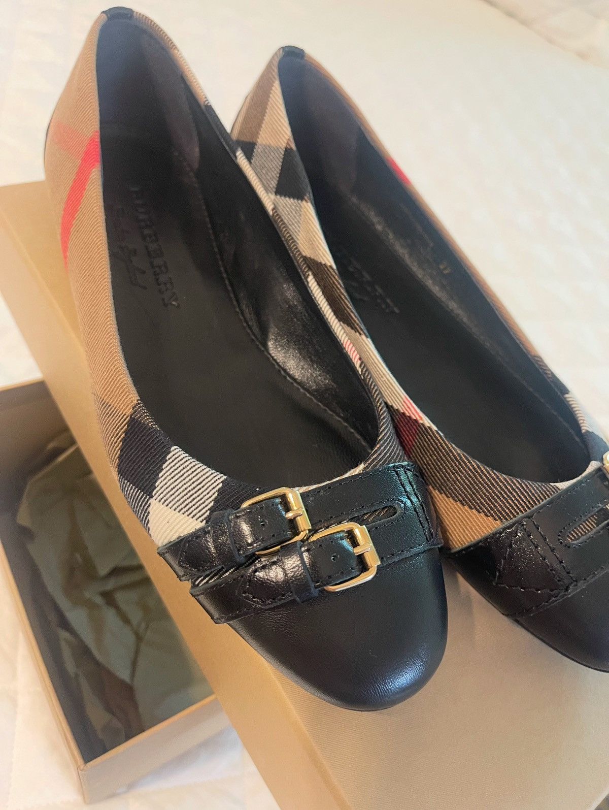 Burberry × Designer Burberry Bridle Housecheck Avonwick Ballerinas Black Size US 6.5 / IT 36.5 - 2 Thumbnail