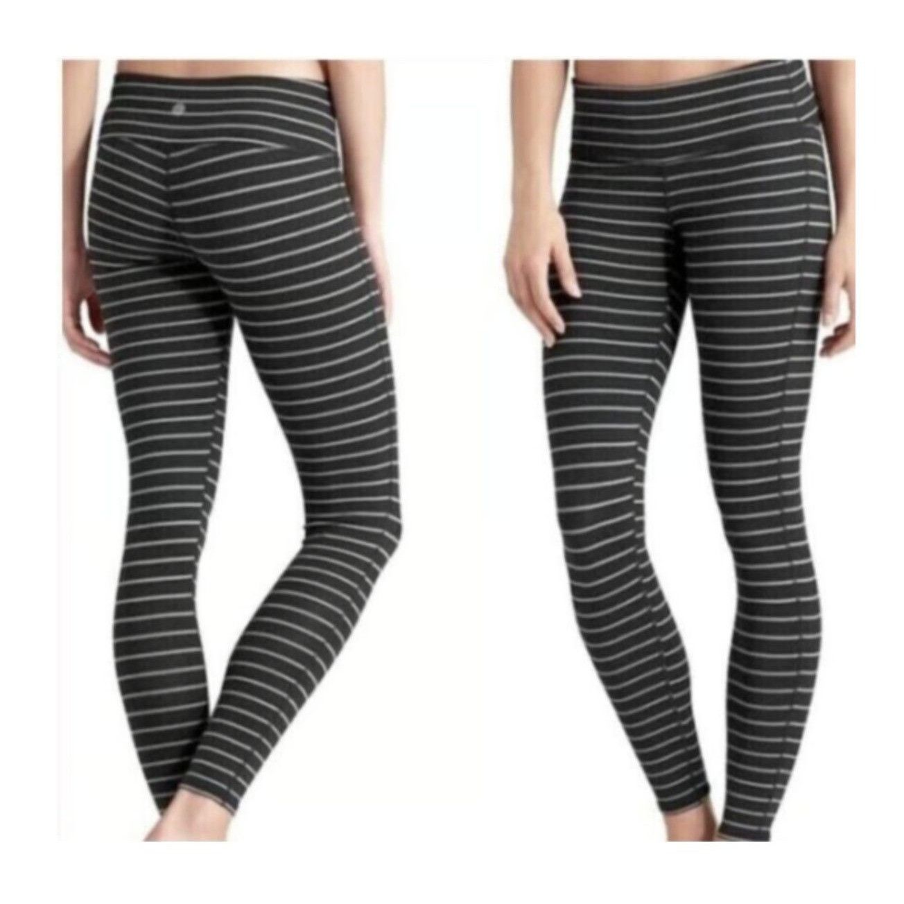 Athleta Athleta Leggings S Chaturanga Stripe Tight Black Gray Full A Size 27" / US 4 / IT 40 - 1 Thumbnail