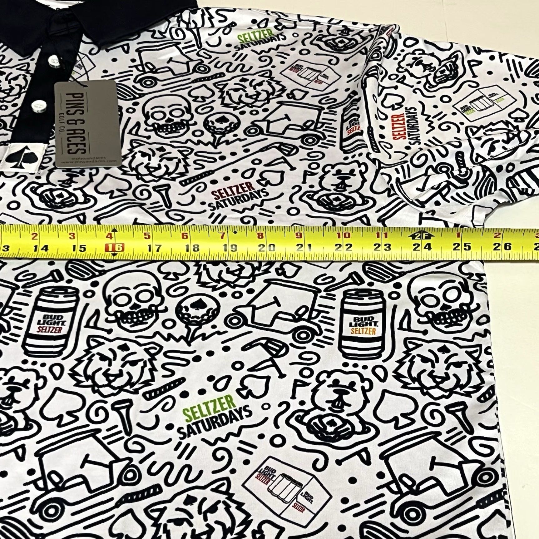 Vintage Pins & Aces Golf Polo Shirt Men's 3XL White Skull Polyester Blend Non-Restricted NWT Size US XXL / EU 58 / 5 - 6 Thumbnail