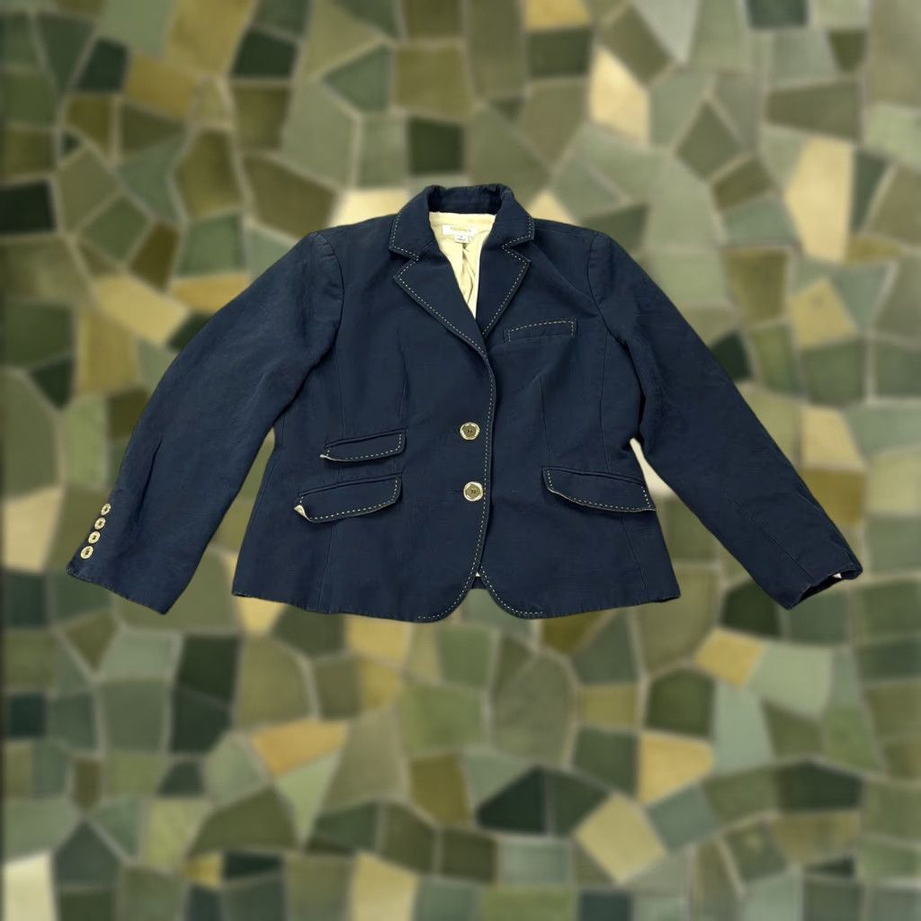 Talbots Talbots Petites Blazer Womens 12 Navy Cotton Linen Lined Jacket Contrast Stitch Size XL / US 12-14 / IT 48-50 - 1 Thumbnail
