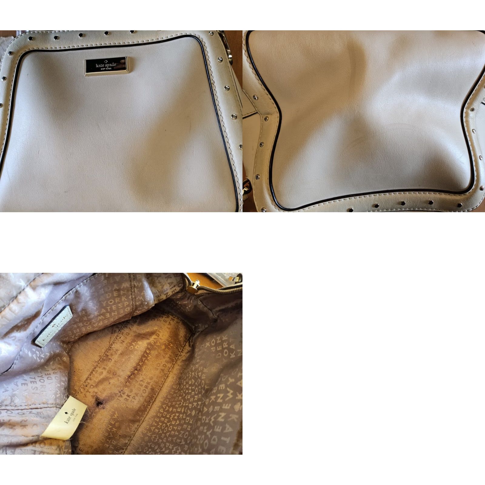 Vintage kate spade new york Satchel Crossbody Shoulder Handbag Purse Ivory Leather Double Handles Women Size ONE SIZE - 8 Thumbnail