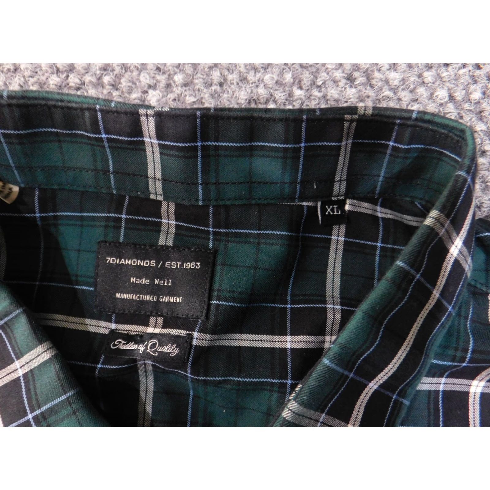 Vintage 7Diamonds Shirt Mens XL Green Plaid Long Sleeve Button Up Casual Patch Cotton Size US XL / EU 56 / 4 - 7 Thumbnail