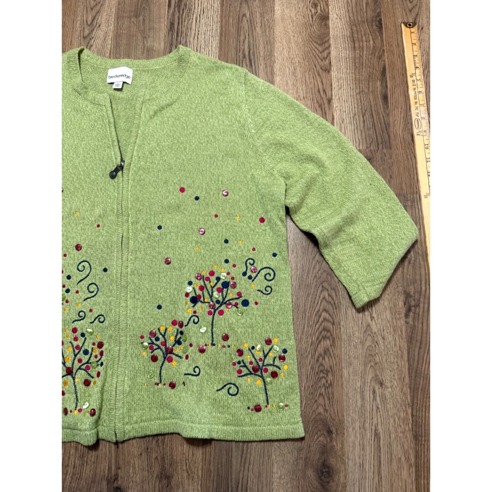 Pinko Breckenridge Sweater Cardigan Womens Large Green Floral Full Zip Buttons Size L / US 10 / IT 46 - 4 Thumbnail