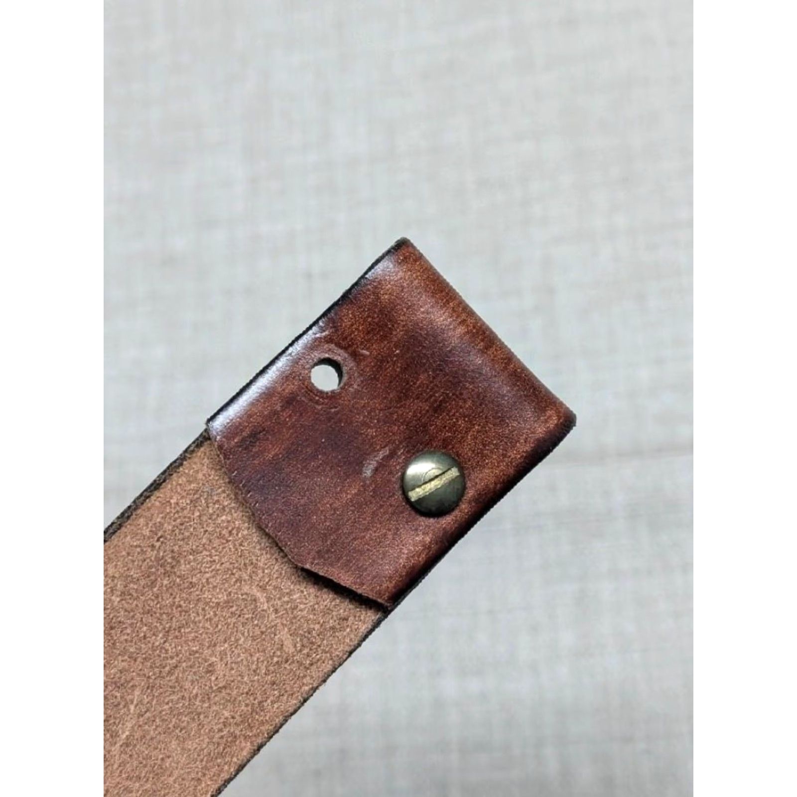 Vintage VINTAGE leather belt Western belt Geometric Brown 28 Unisex Adults 1-1/2" Cowhide Handmade Handcrafted buckle Size 28 - 5 Thumbnail