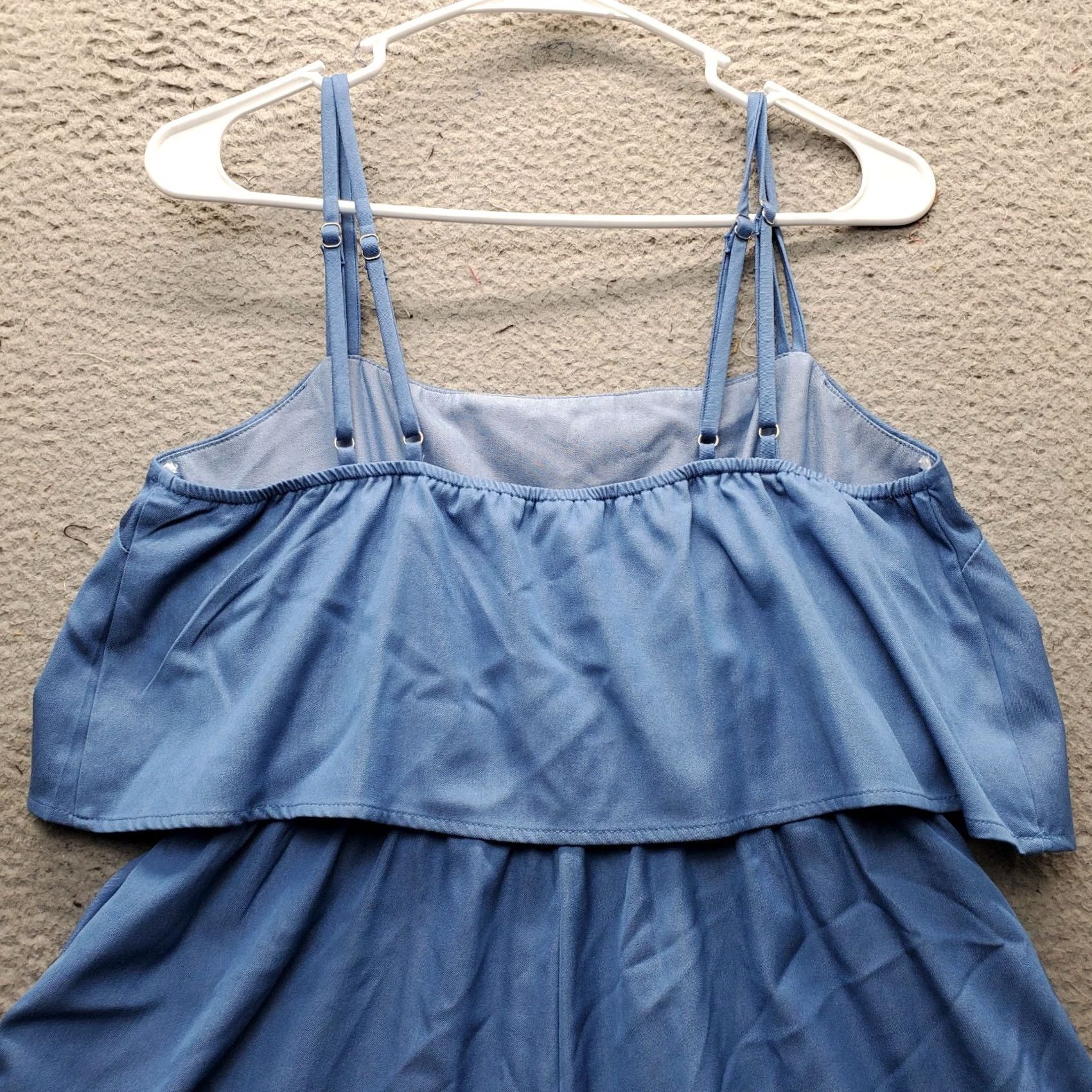 Lulus Lulus Short Romper Womens M Blue Stretch Flounce Layered Adjustable Strap - Size M Womens Color Blue Romper Shirt? Size 32" / US 10 / IT 46 - 7 Thumbnail