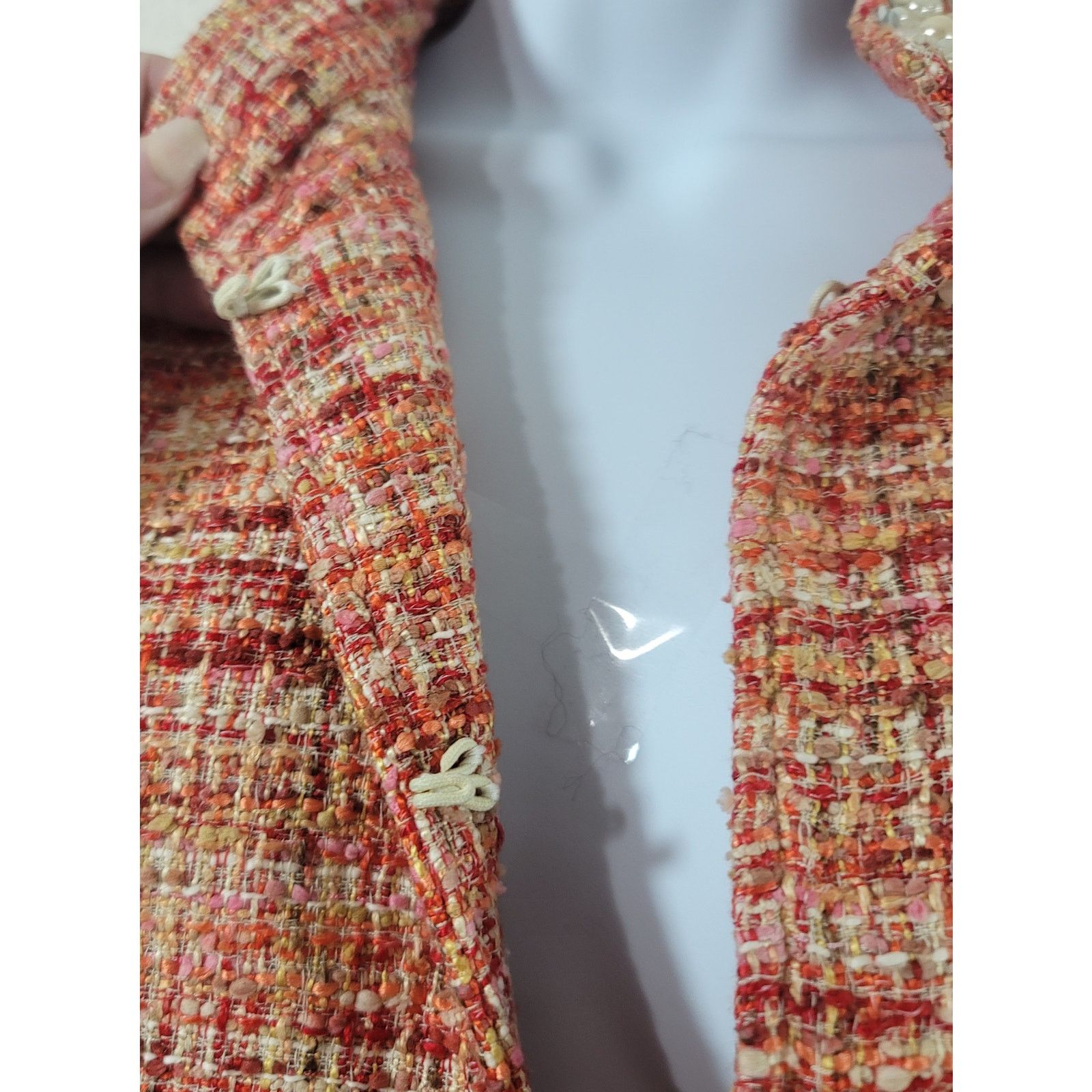 Chicos Chico's Orange Red Embellished Tweed Blazer 2 Large Lined Size L / US 10 / IT 46 - 7 Thumbnail