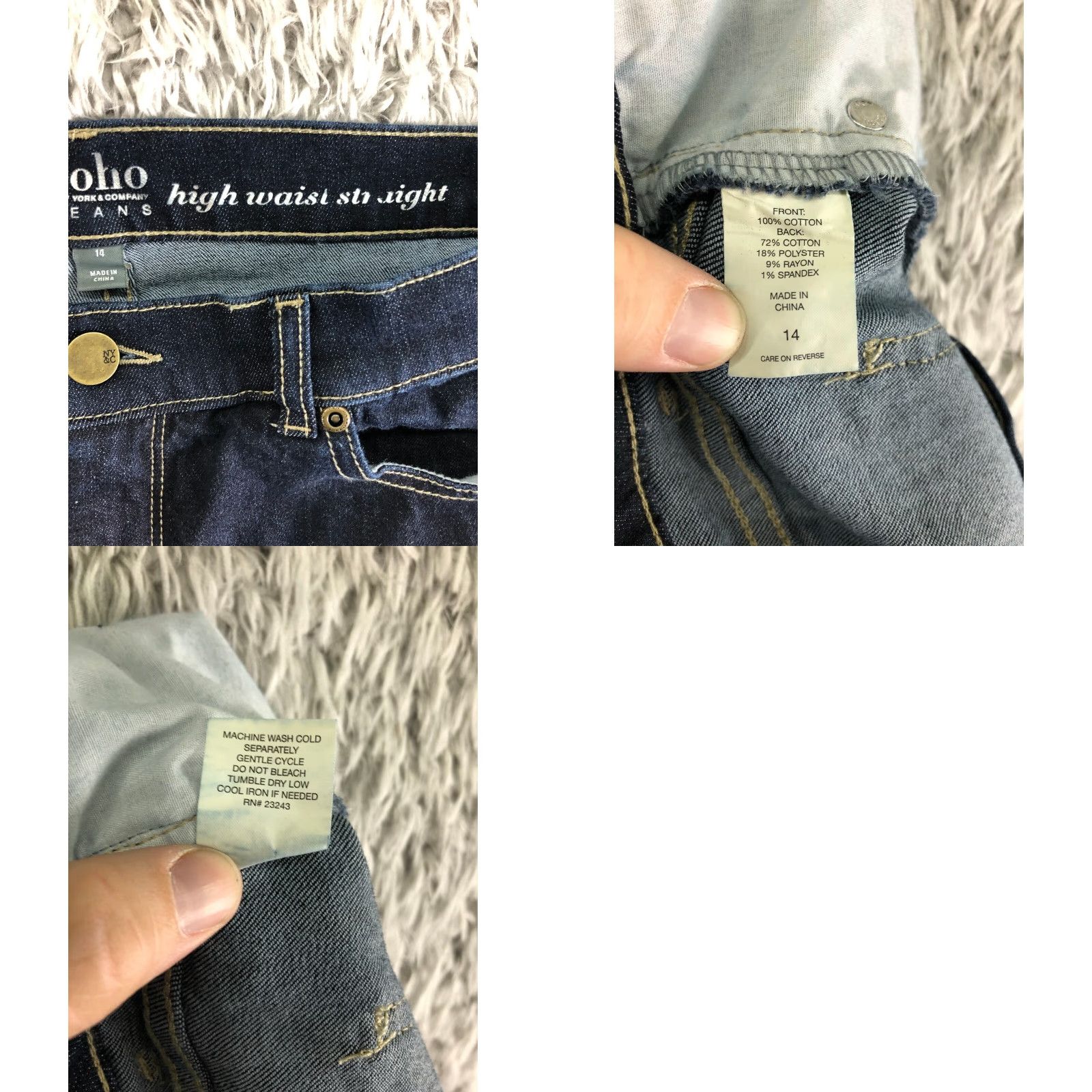Vintage SOHO Jeans Women Size 14 High Waist Straight Mid Rise Blue Denim 5-Pocket Regular Length Blue Size 36" / US 14 / IT 50 - 8 Thumbnail