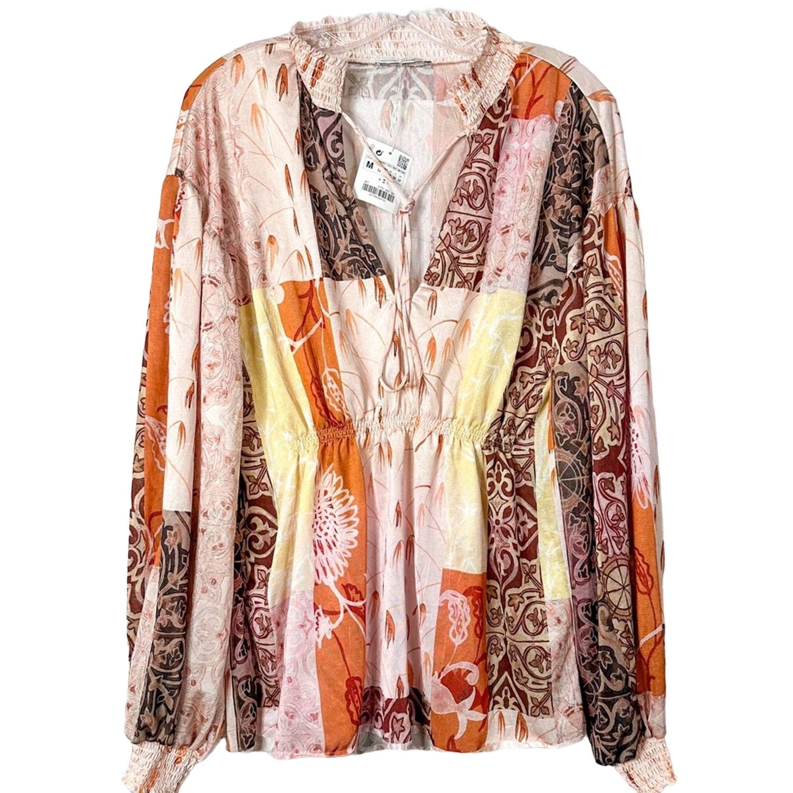 Zara Zara Floral Peasant Peplum Tie Neck Blouse, NWT, Medium Size M / US 6-8 / IT 42-44 - 4 Thumbnail