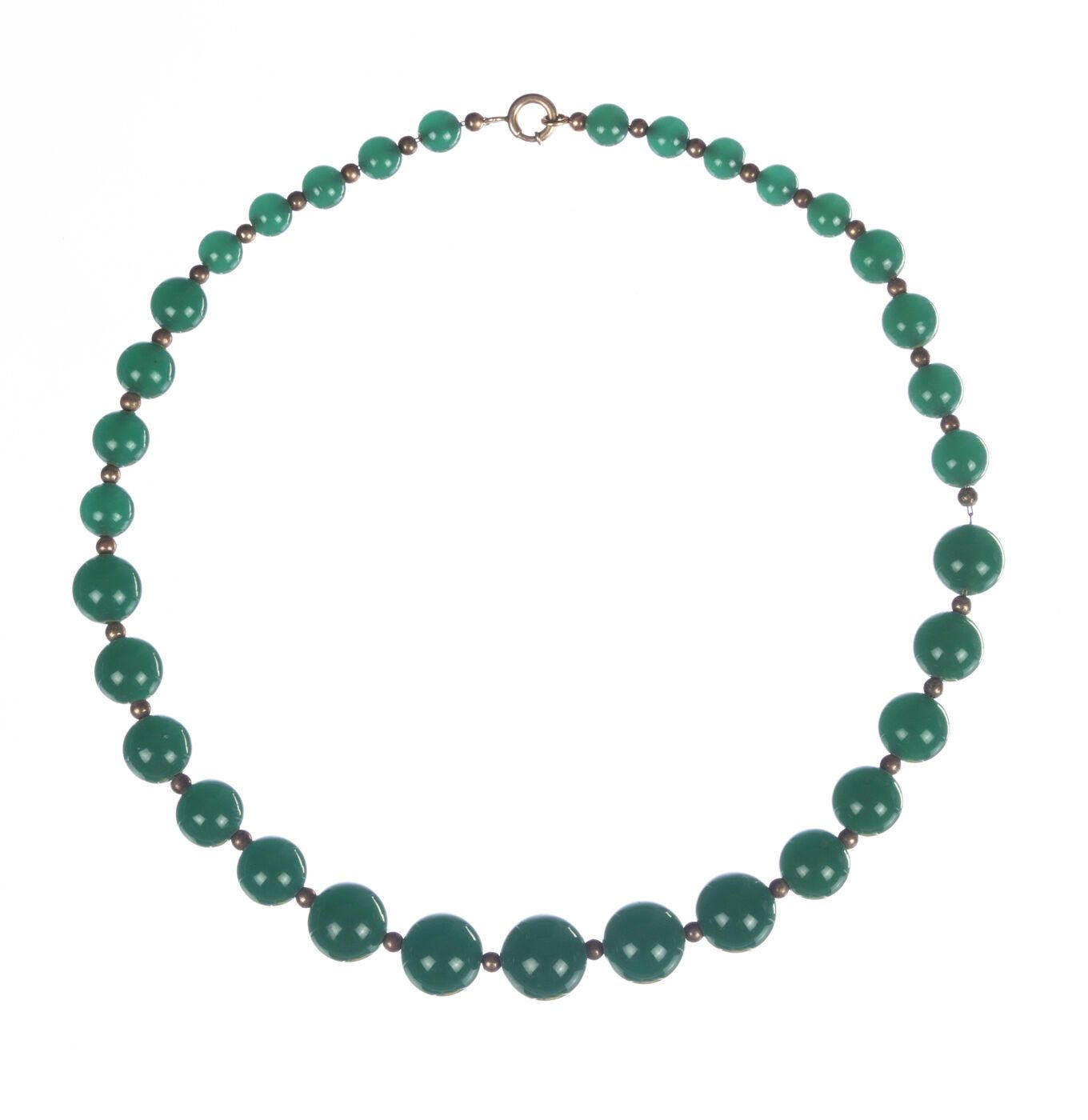 Designer Art Deco Graduated Green Chrysoprase Gold Filled Necklace Size ONE SIZE - 2 Thumbnail