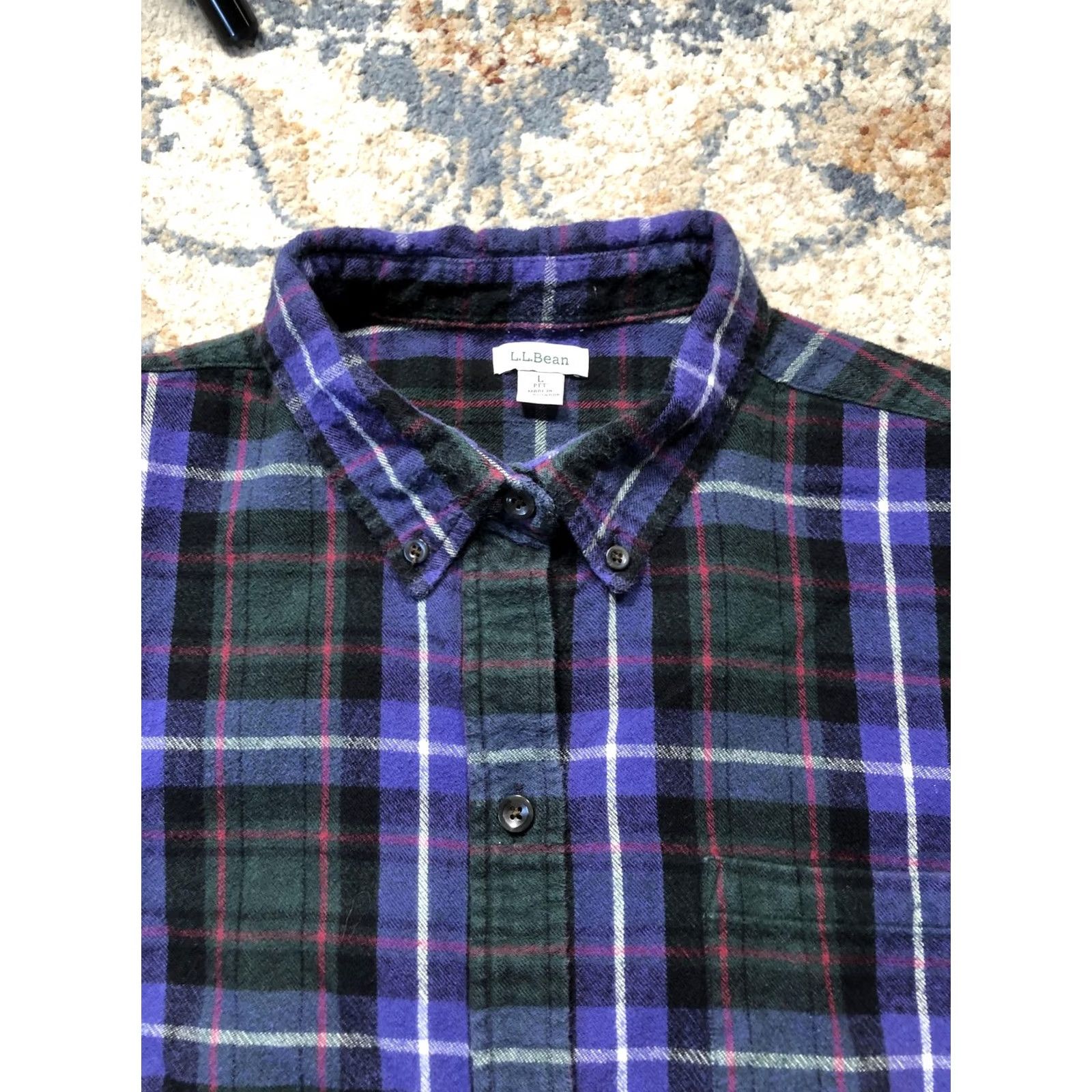 Vintage L.L.Bean Shirt Womens Petite Large Green Plaid Flannel Button Front Long Sleeve Size L / US 10 / IT 46 - 2 Thumbnail