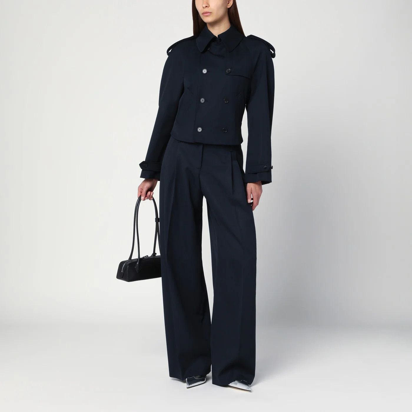 Alexander McQueen o1d2blof0426 Short Double-Breasted Jacket in Navy Blue Size S / US 4 / IT 40 - 1 Thumbnail