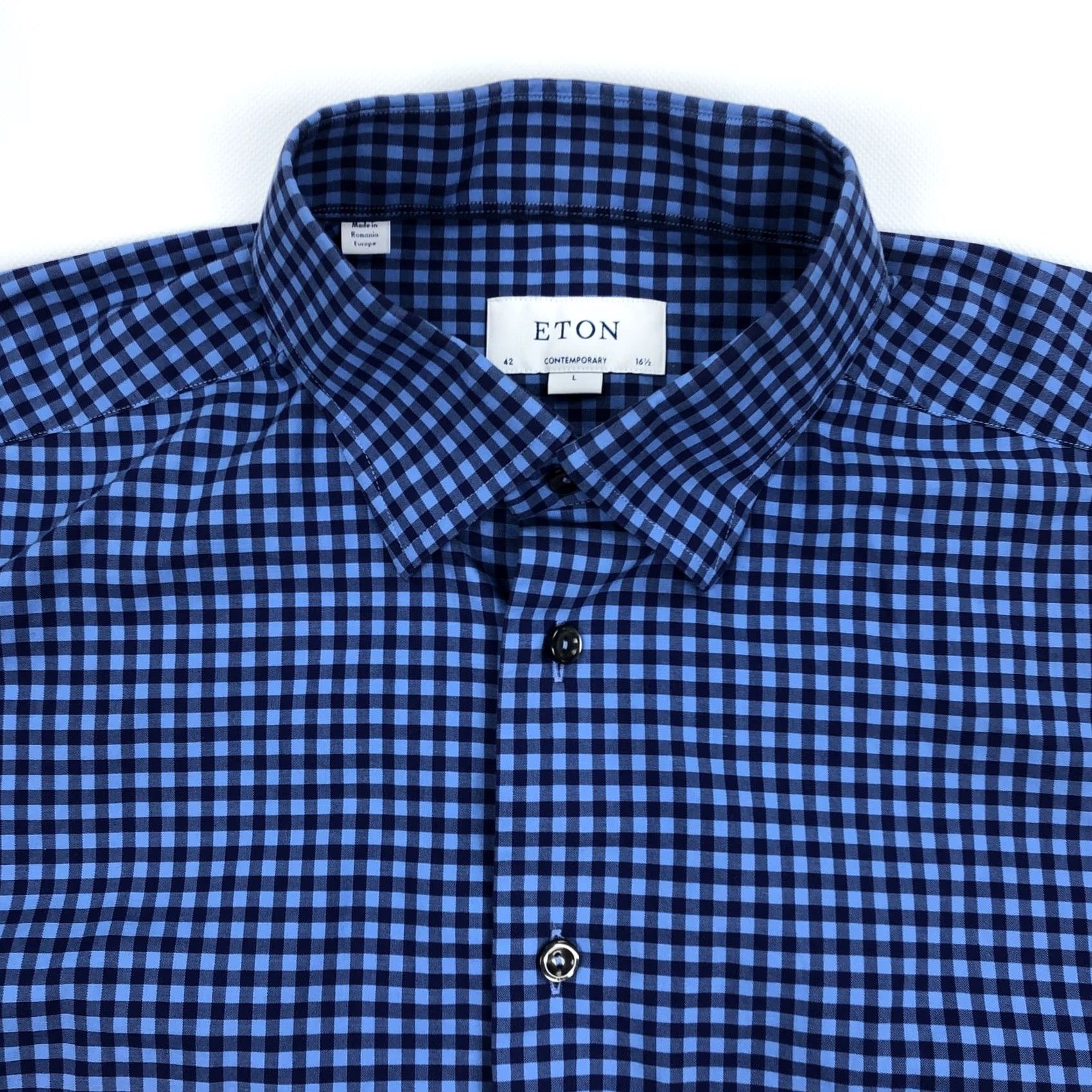 Eton Eton Shirt Gingham Button-Up Men's L 16.5 Blue Casual Contemporary Size US L / EU 52-54 / 3 - 4 Thumbnail