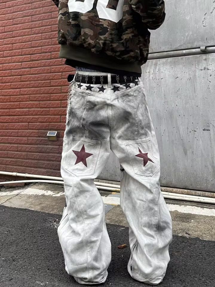 Japanese Brand Y2K Style Dirty Washed White Baggy Jeans Size US 30 / EU 46 - 2 Thumbnail