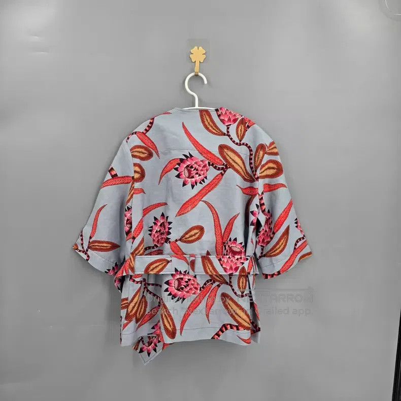 Hermes Hermes Blue Tropical Floral Cotton Linen Jacket Size XS / US 0-2 / IT 36-38 - 2 Thumbnail