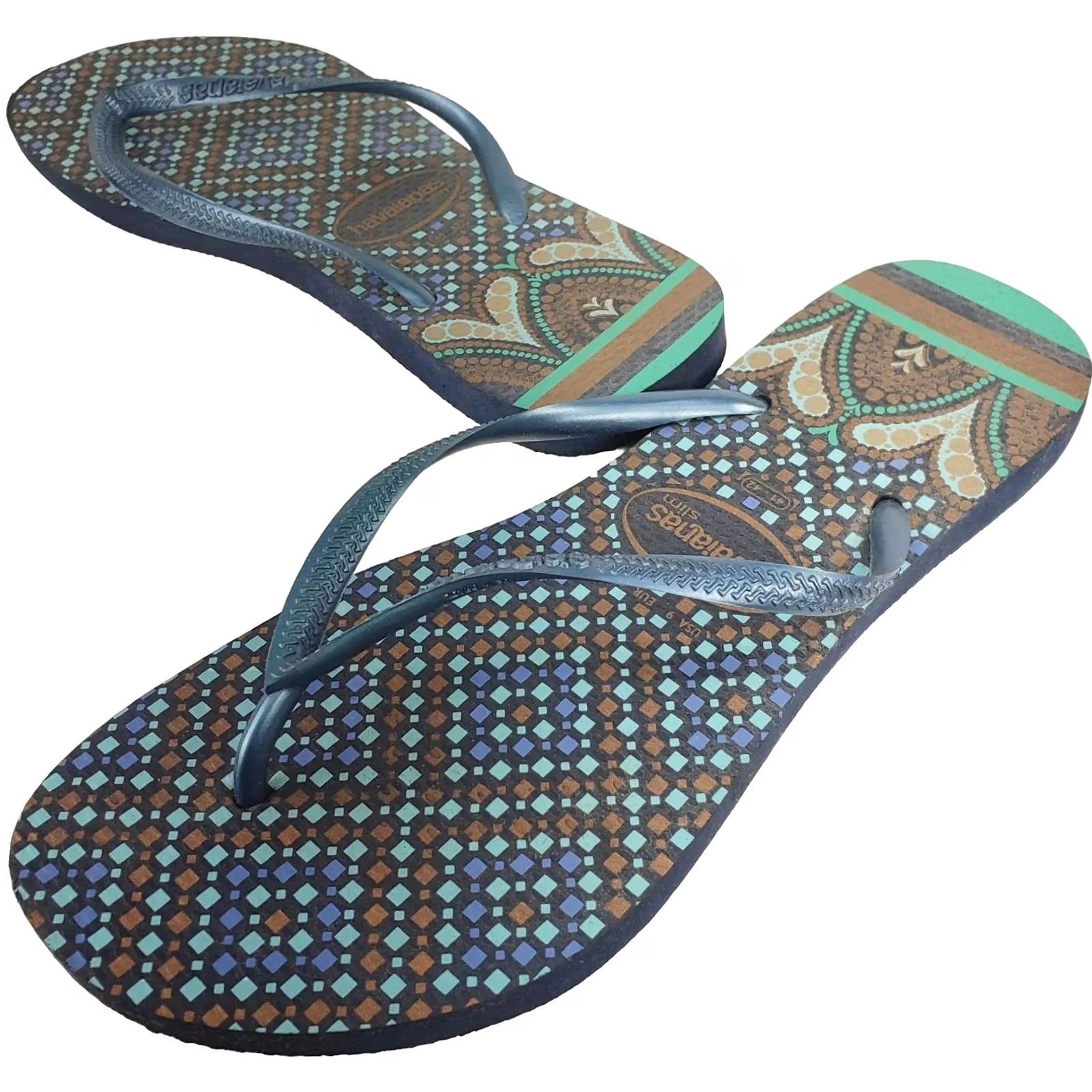 Vintage Havaianas Slim Crystal Sandal WOMEN'S Flip FLOP Thong Blue Grey Turquoise Sz. 9 Size US 9 / IT 39 - 2 Thumbnail