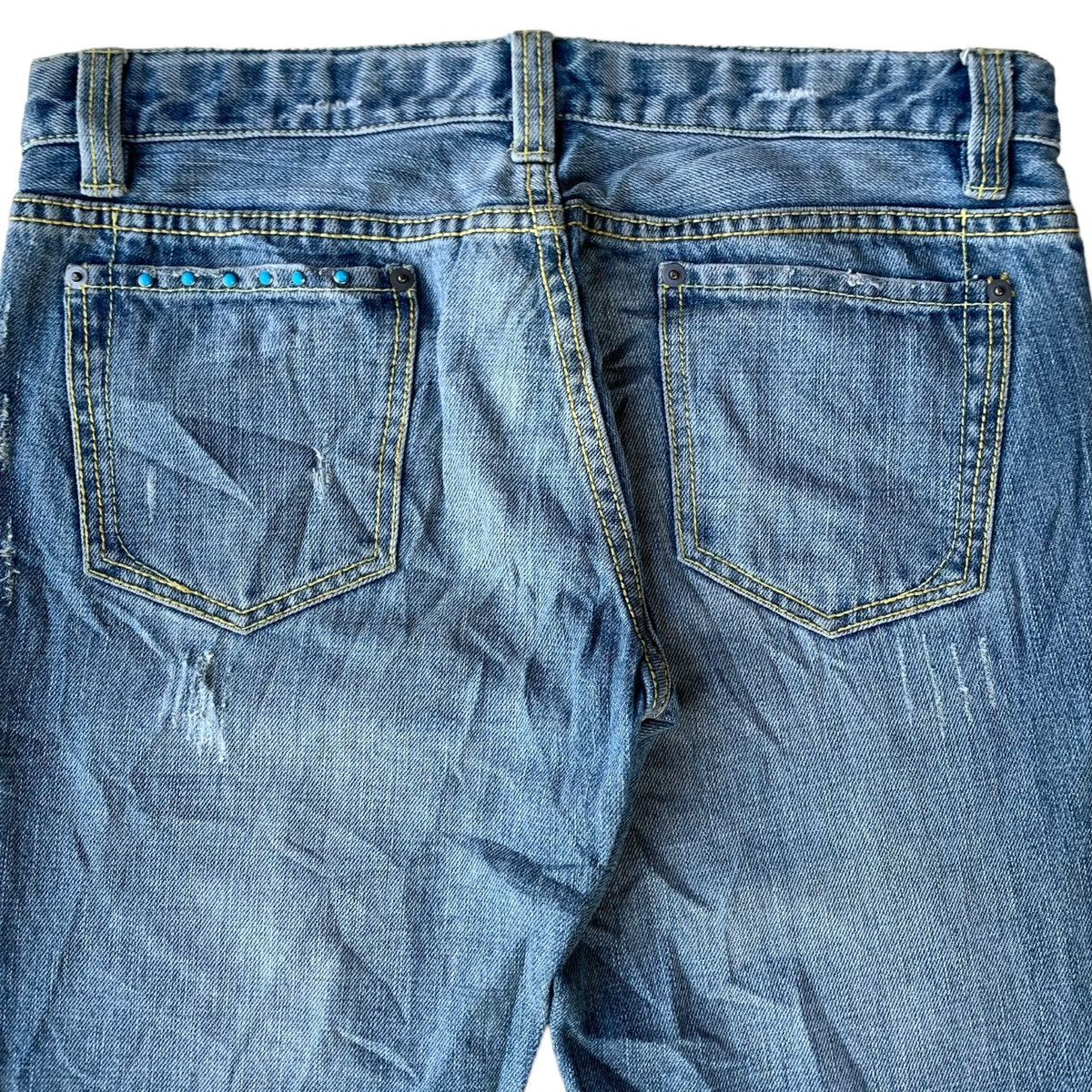 Japanese Brand × Vintage 2000s Japanese Brand FR Studded Gem Distressed Flared Jeans Size US 30 / EU 46 - 6 Thumbnail