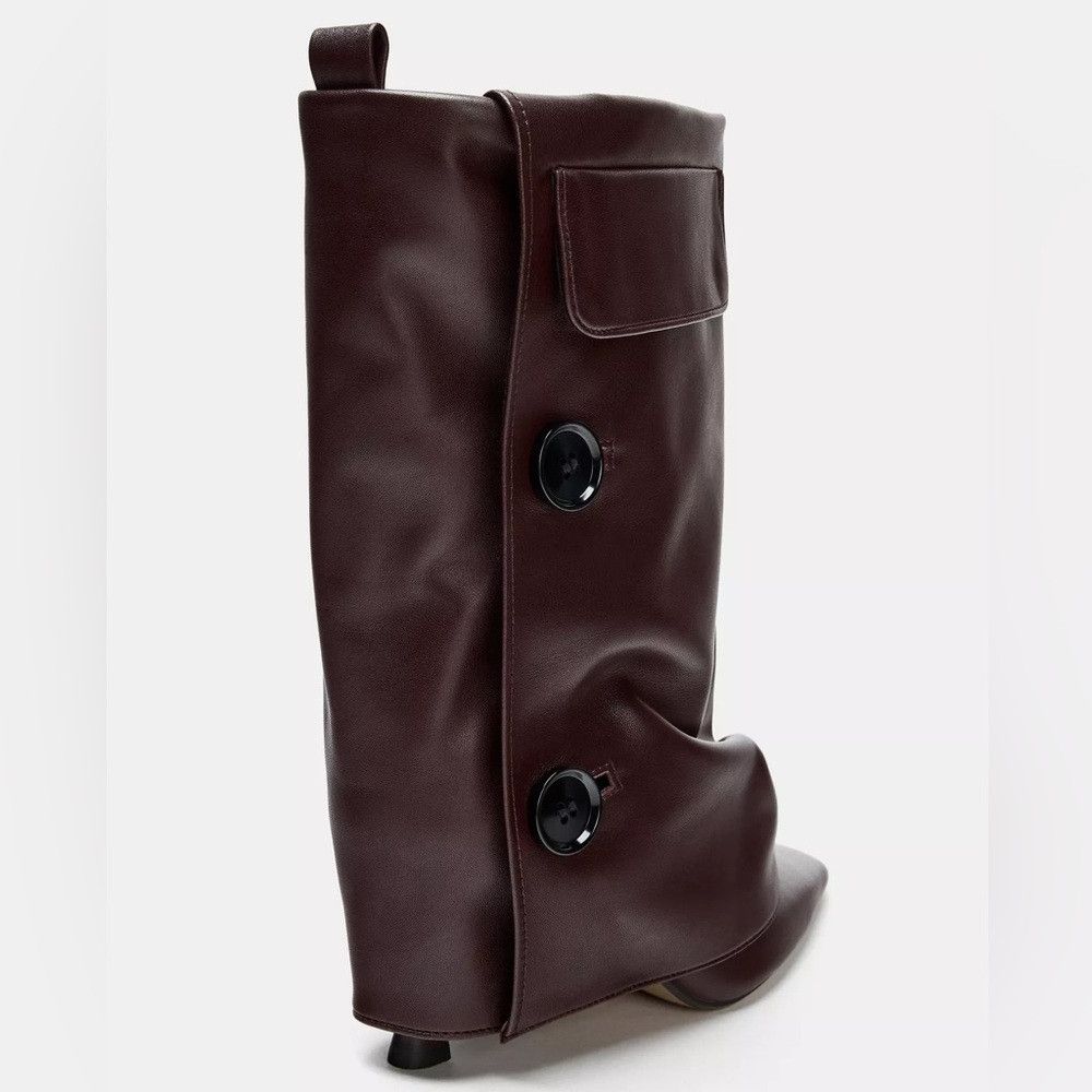 Zara ZARA LEATHER GAITER ANKLE BOOTS Size US 11 / IT 41 - 4 Thumbnail